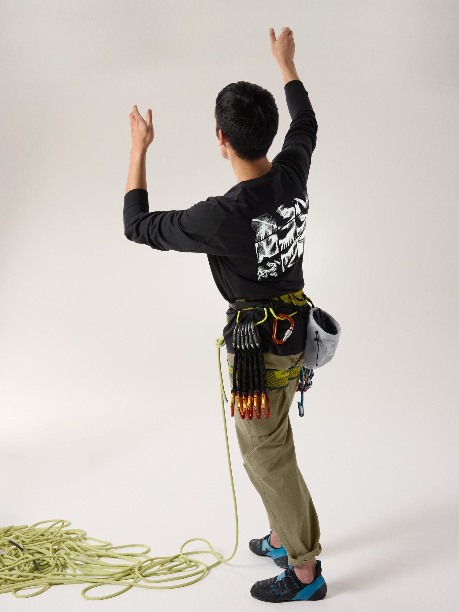 Kragg Supima Bird Tile LS Shirt - Black/Arctic Silk