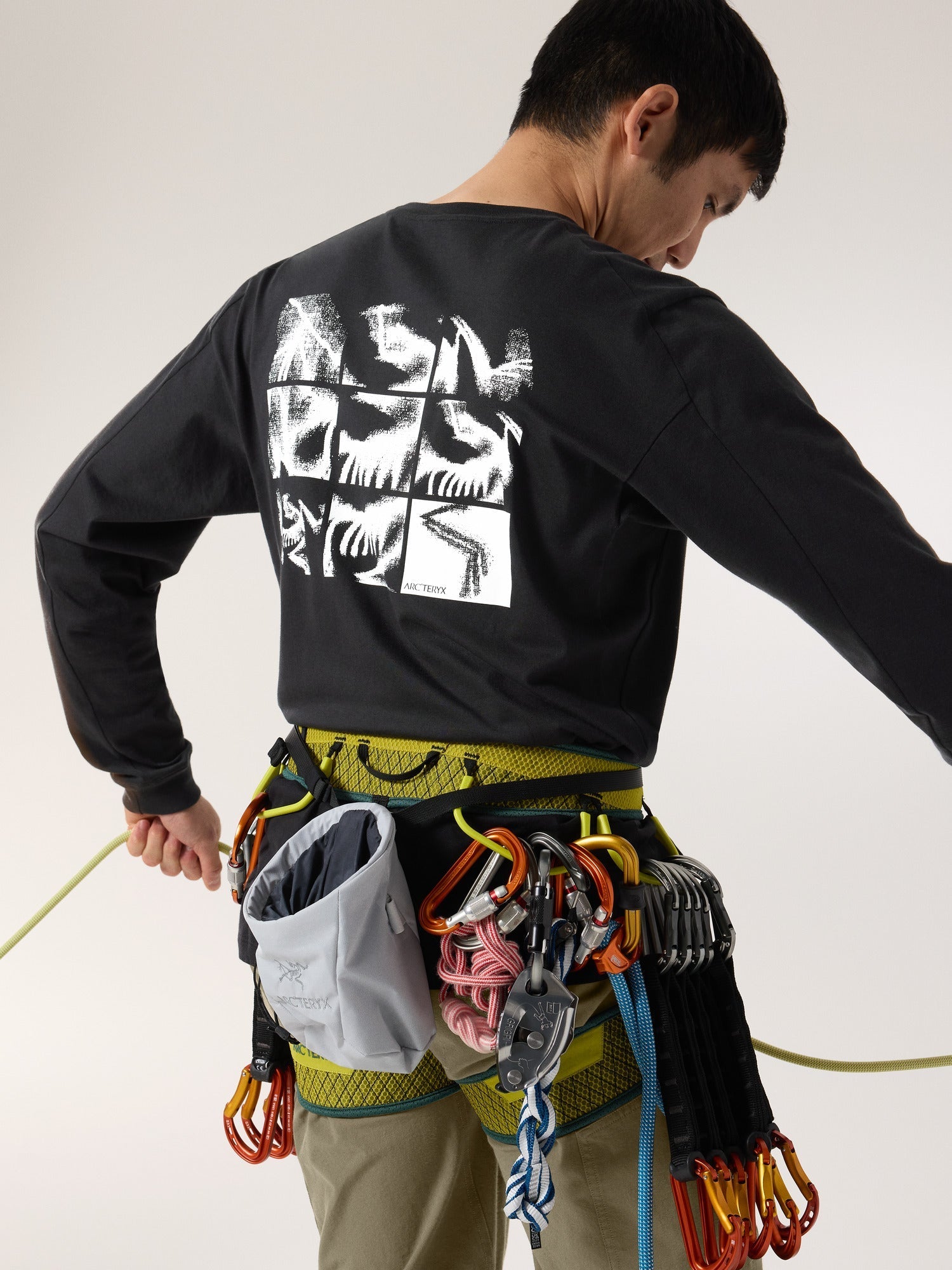 Kragg Supima Bird Tile LS Shirt - Black/Arctic Silk
