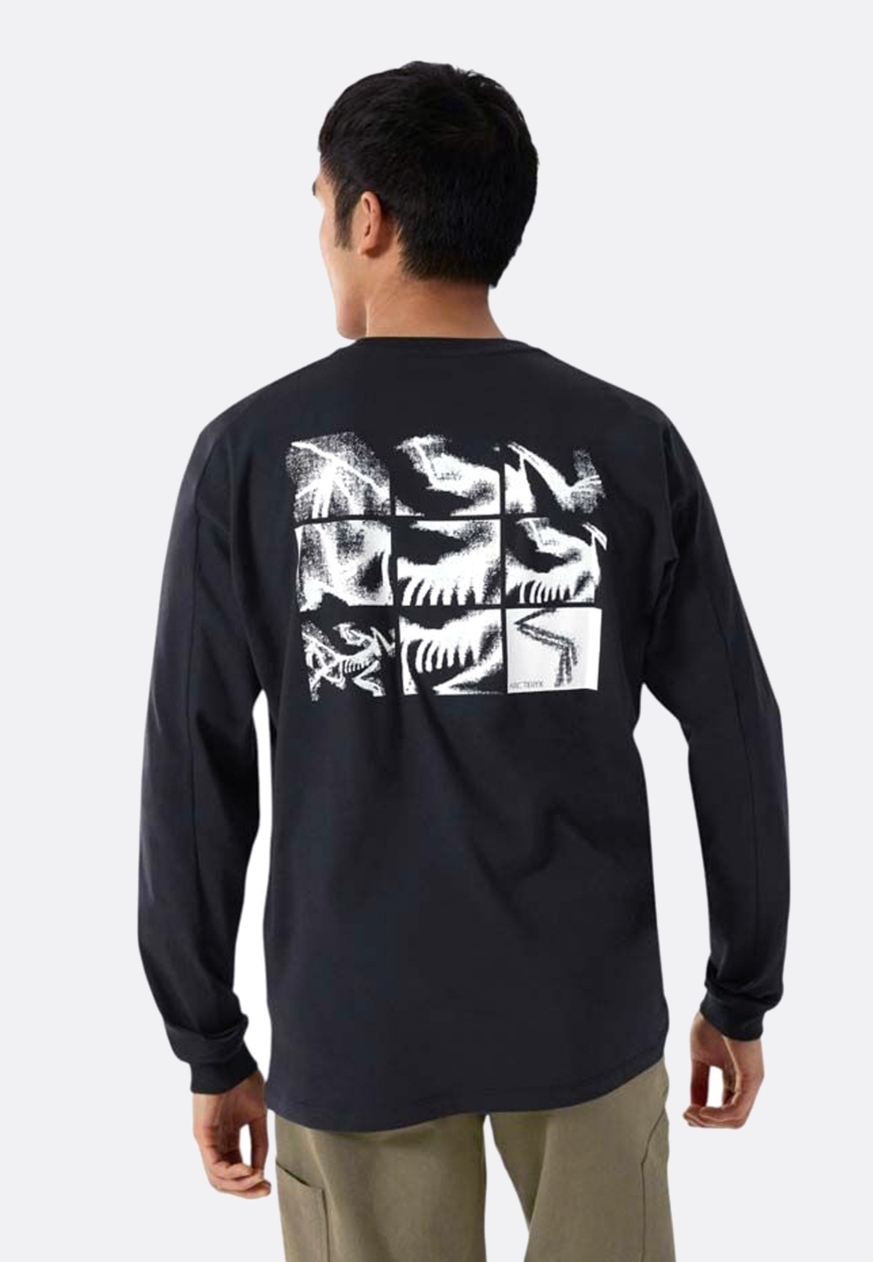 Kragg Supima Bird Tile LS Shirt - Black/Arctic Silk