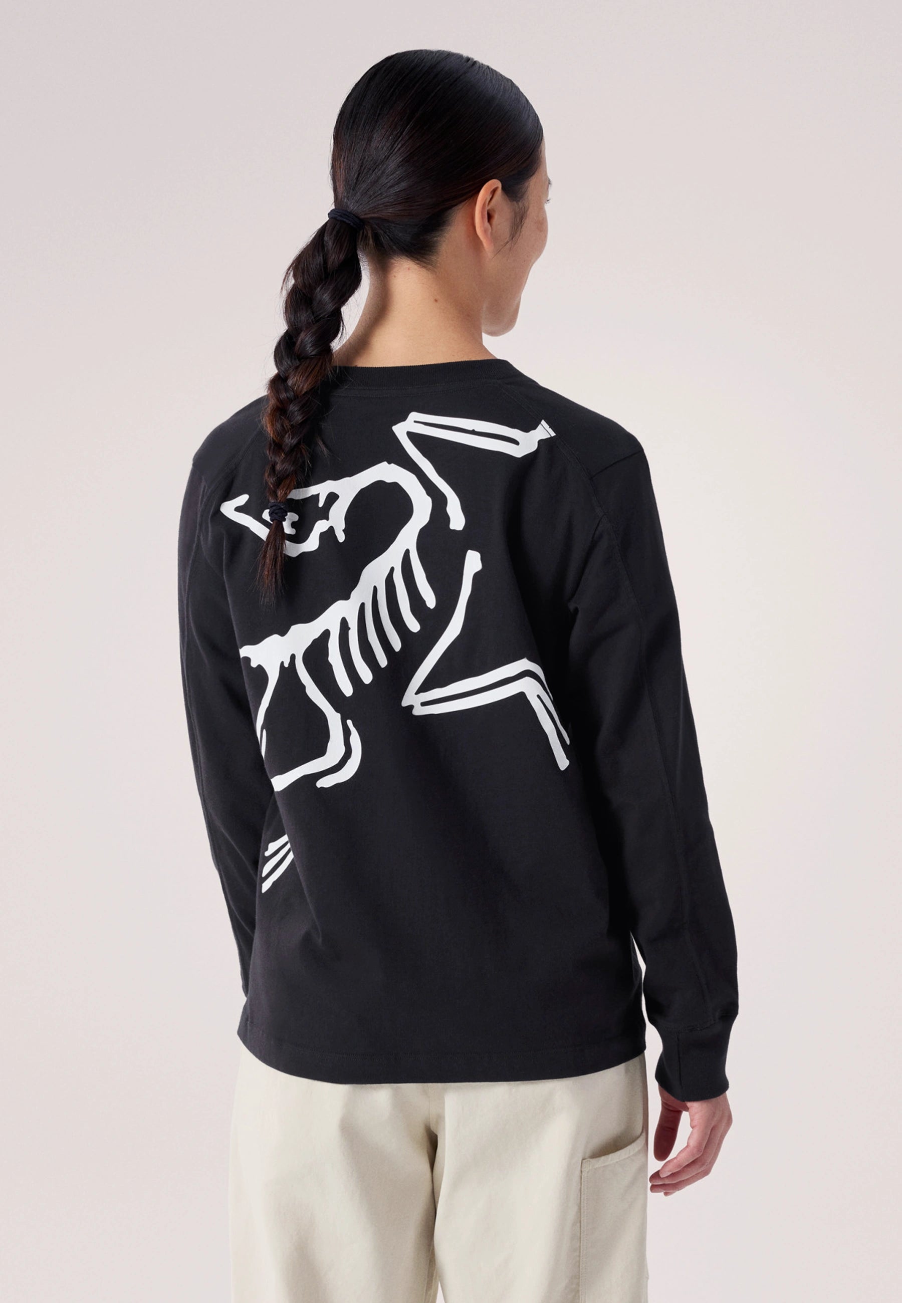 Women's Kragg Cotton Bird Crew LS T-Shirt - Black/White