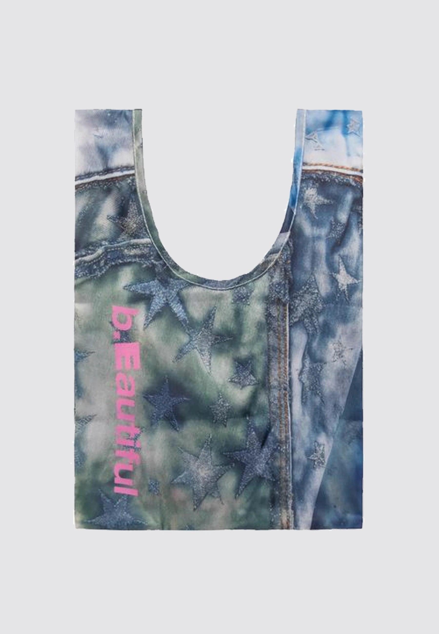 Star Denim Reusable Bag Mini - Grey/Pink