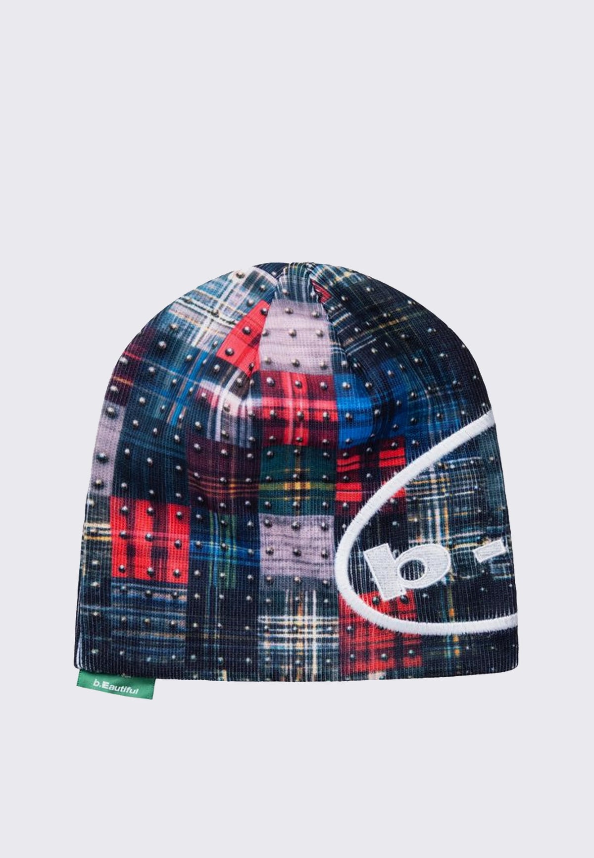 Studded Plaid Beanie - Multi