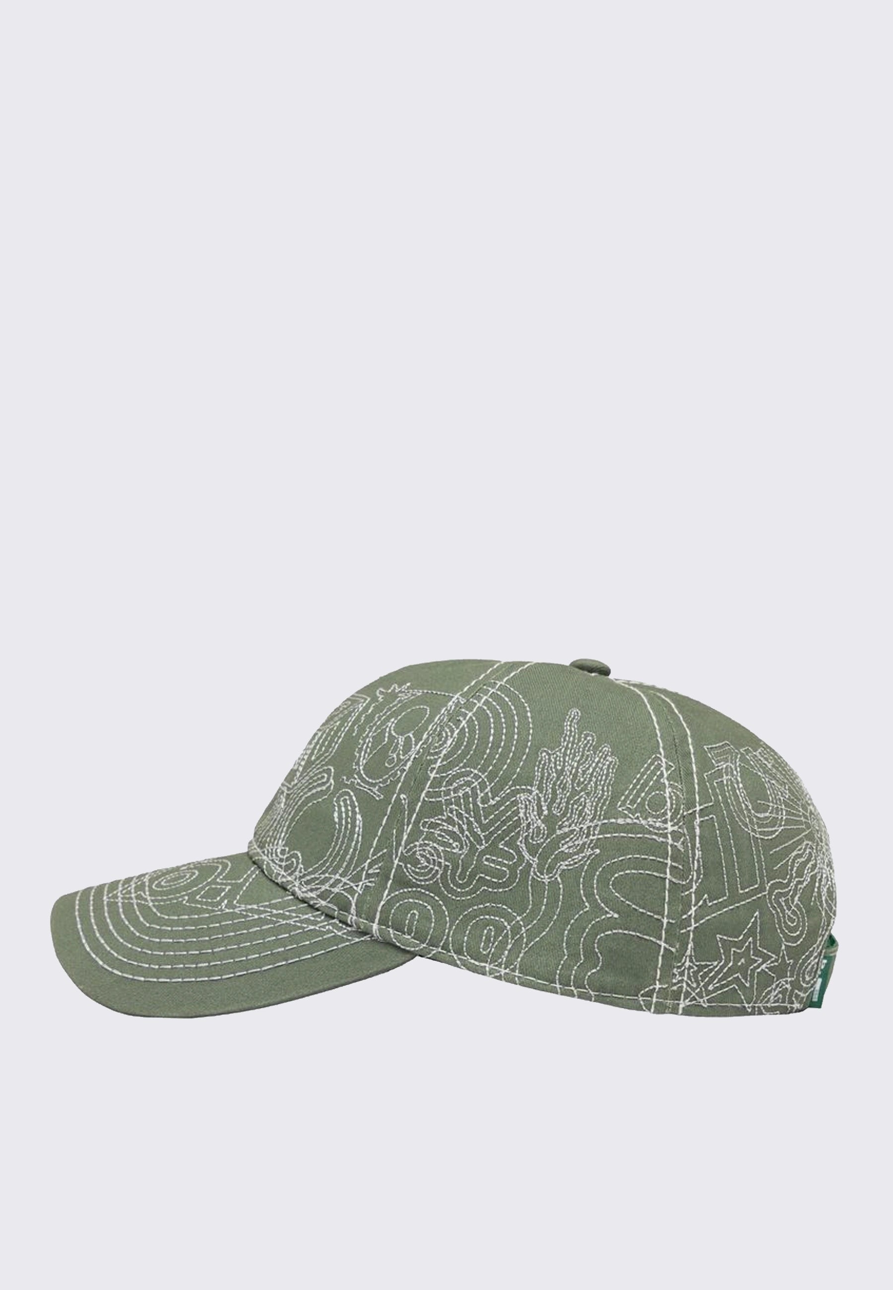 Stitch Mania 6 Panel Hat - Off Moss/Silver