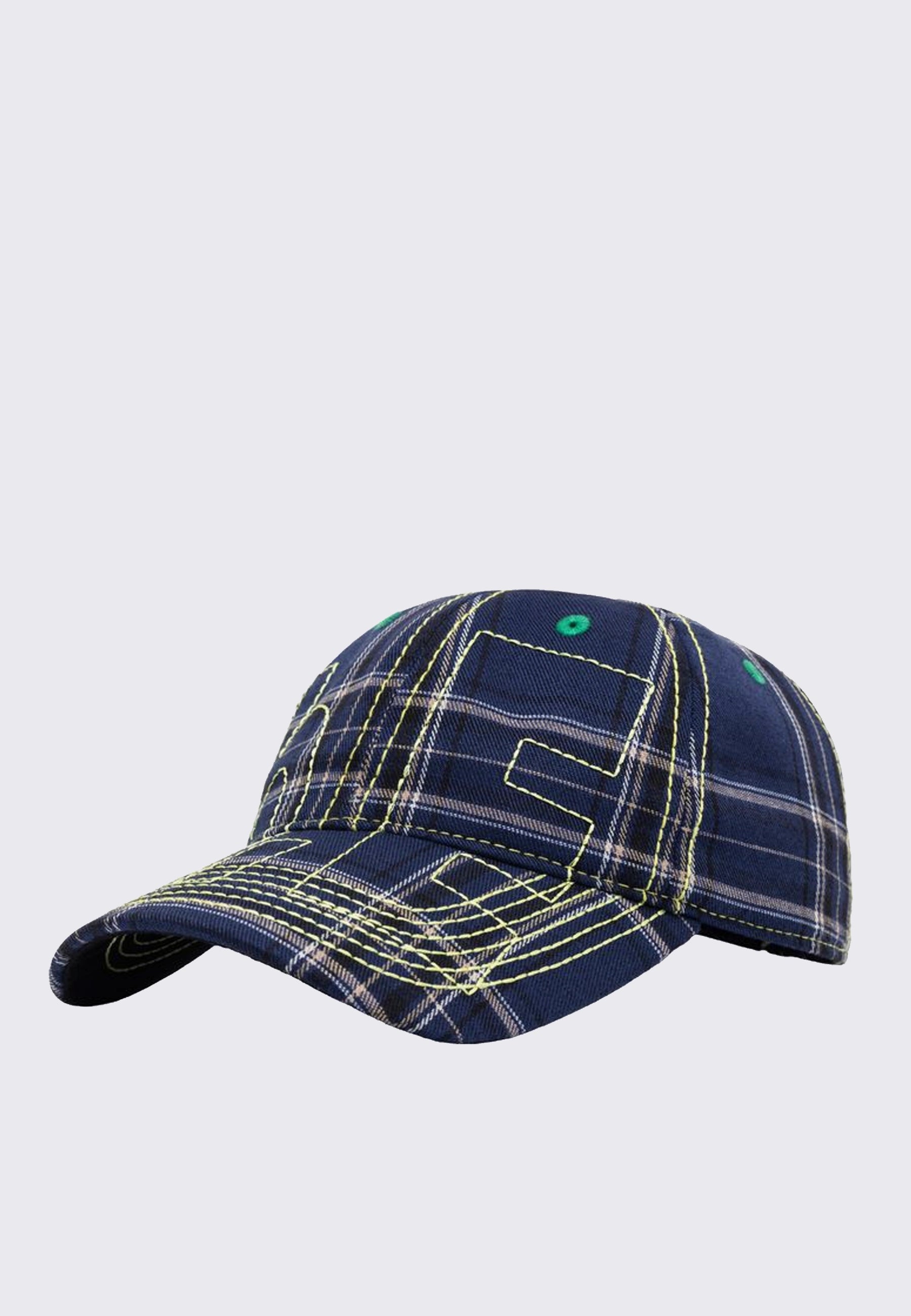 Vapor 6 Panel - Navy Plaid/Highlighter