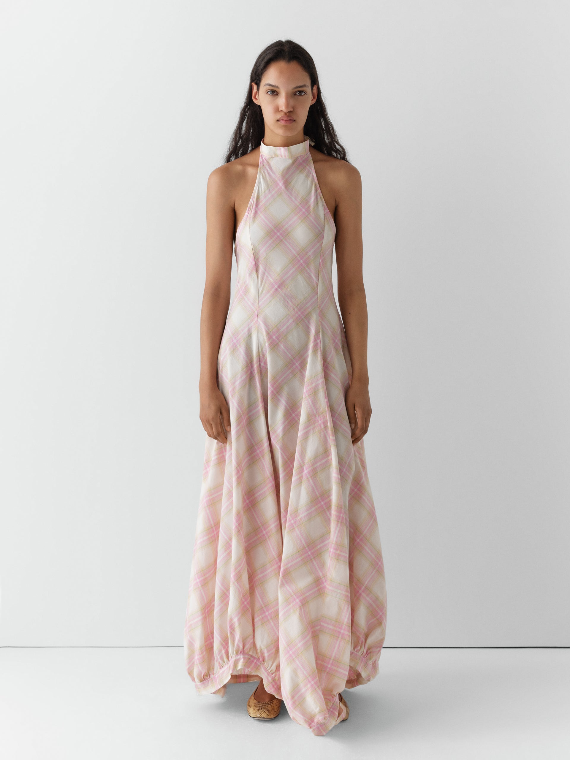 Bomba Maxi Dress - Pink Checks/Beige