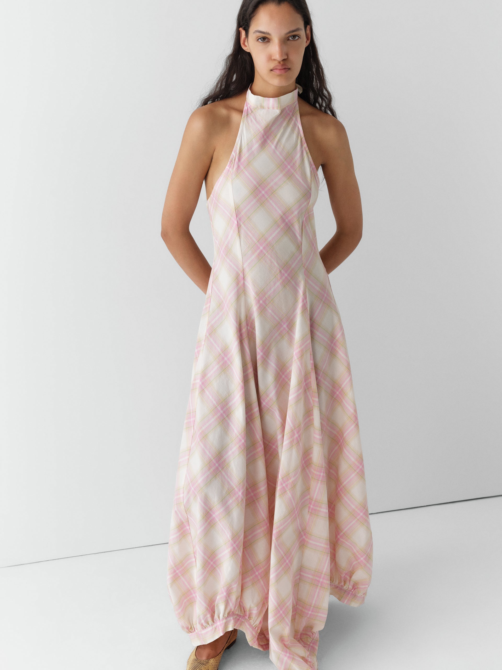 Bomba Maxi Dress - Pink Checks/Beige