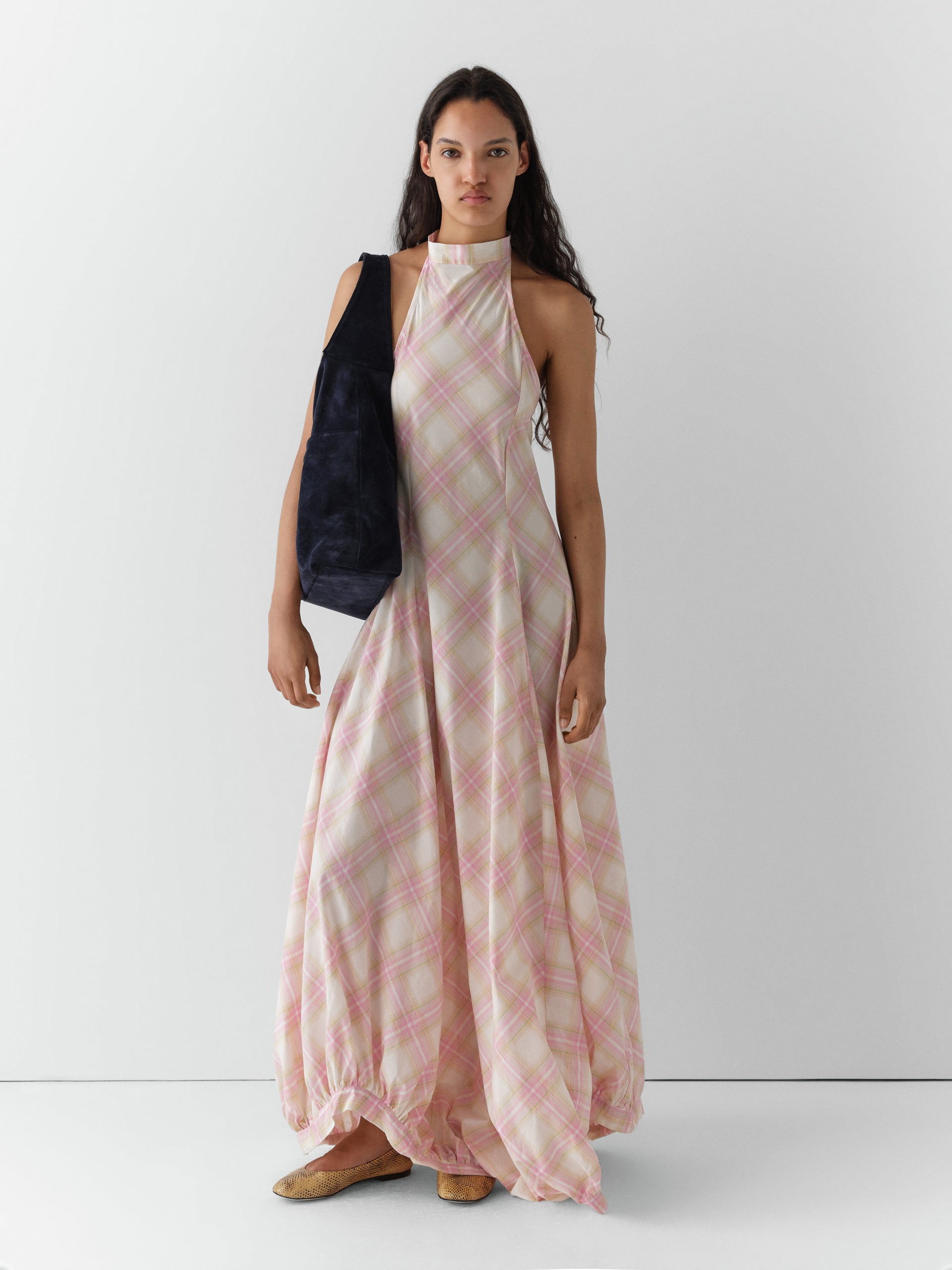 Bomba Maxi Dress - Pink Checks/Beige