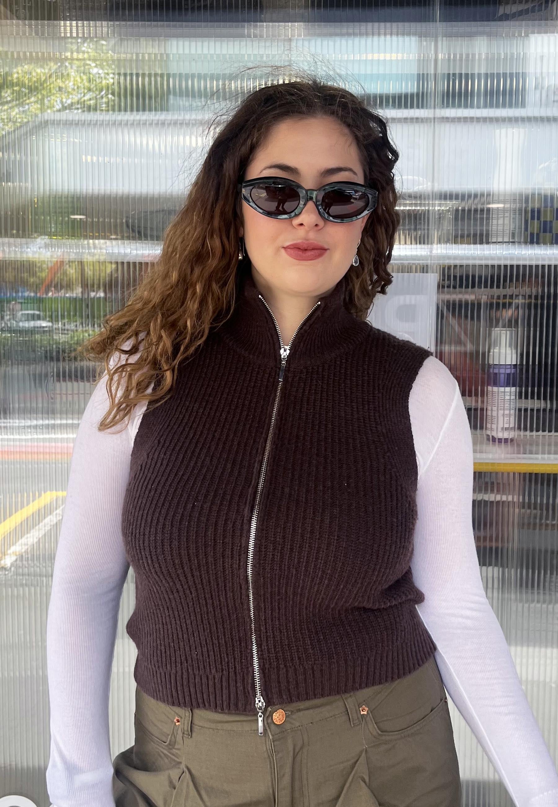 Fave Knit Zip Vest - Dark Oak