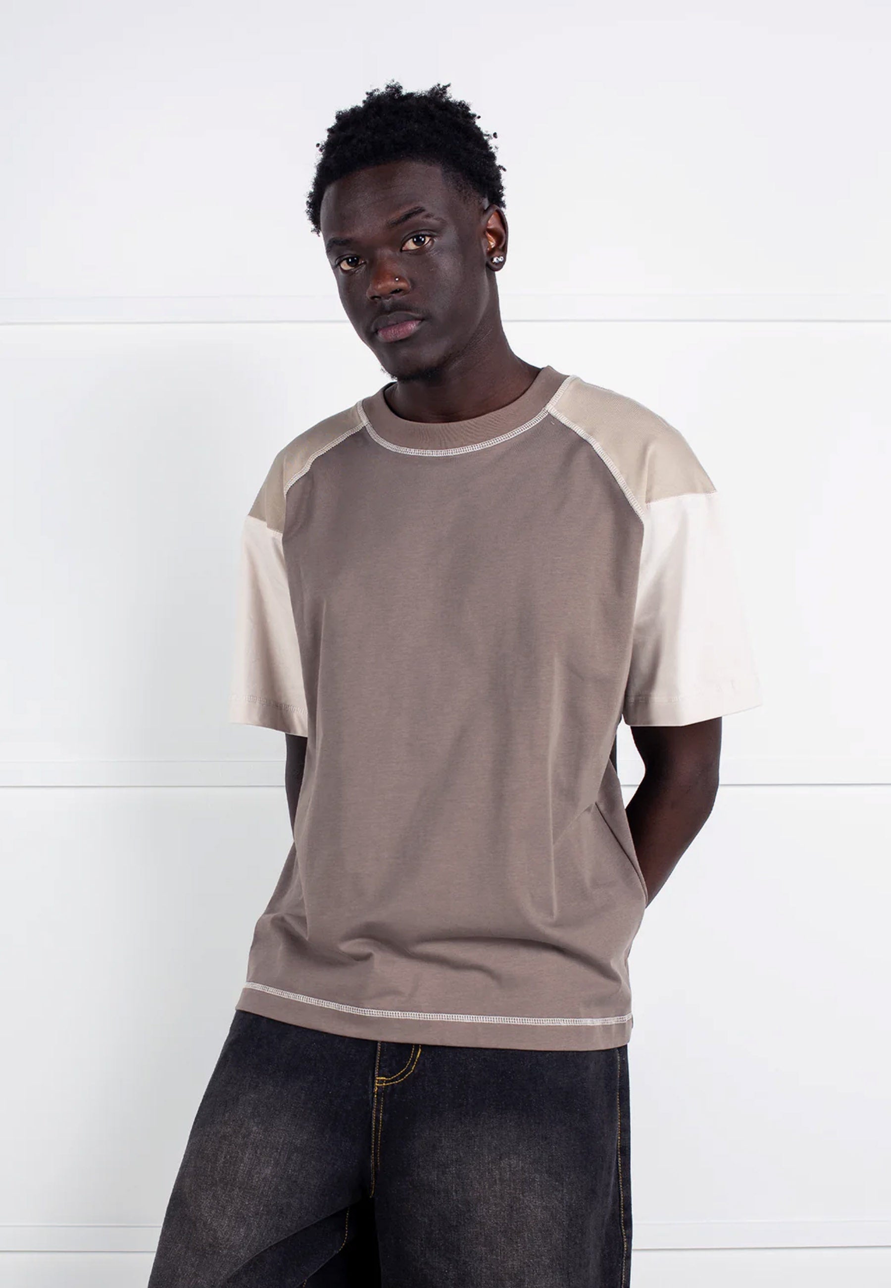 Repair Panelled T-shirt - Brown