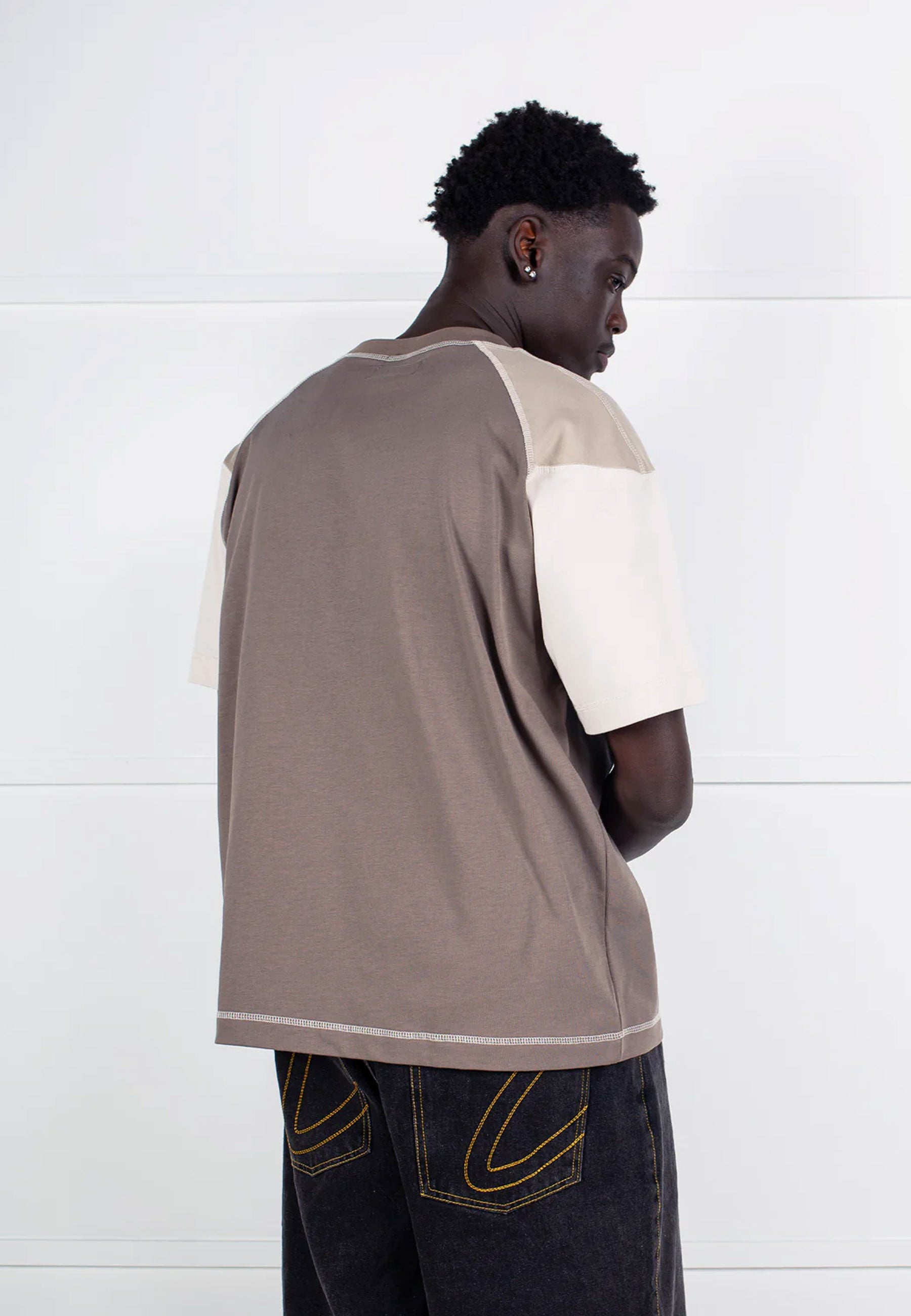 Repair Panelled T-shirt - Brown