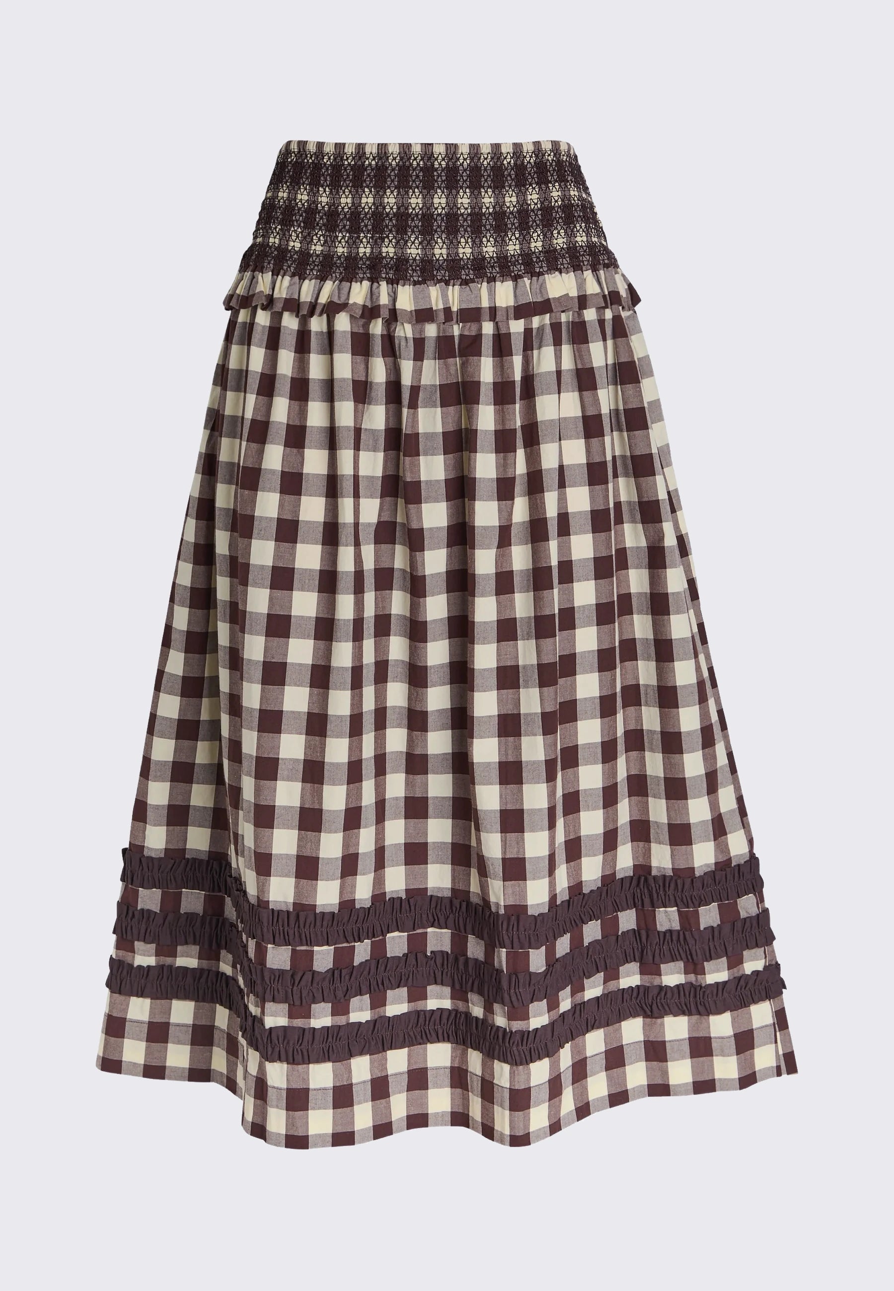 Ava Ruffle Midi Skirt - Black/Butter Gingham