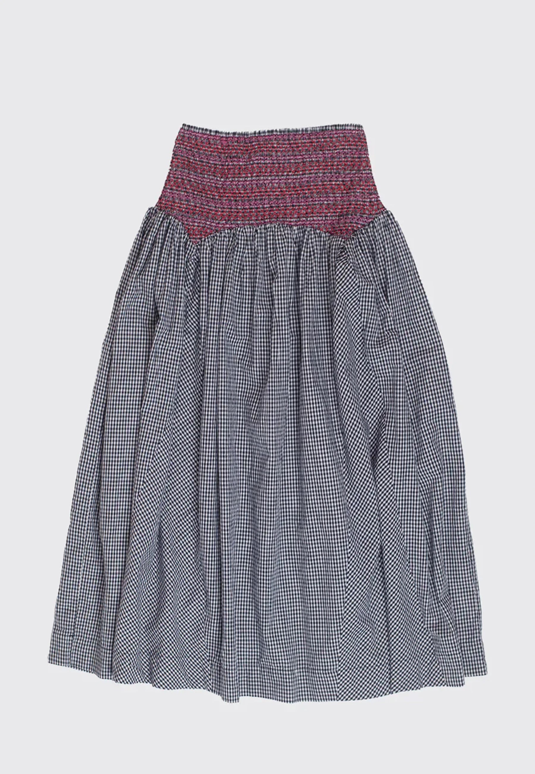 Layla Godet Midi Skirt - Black/White Gingham