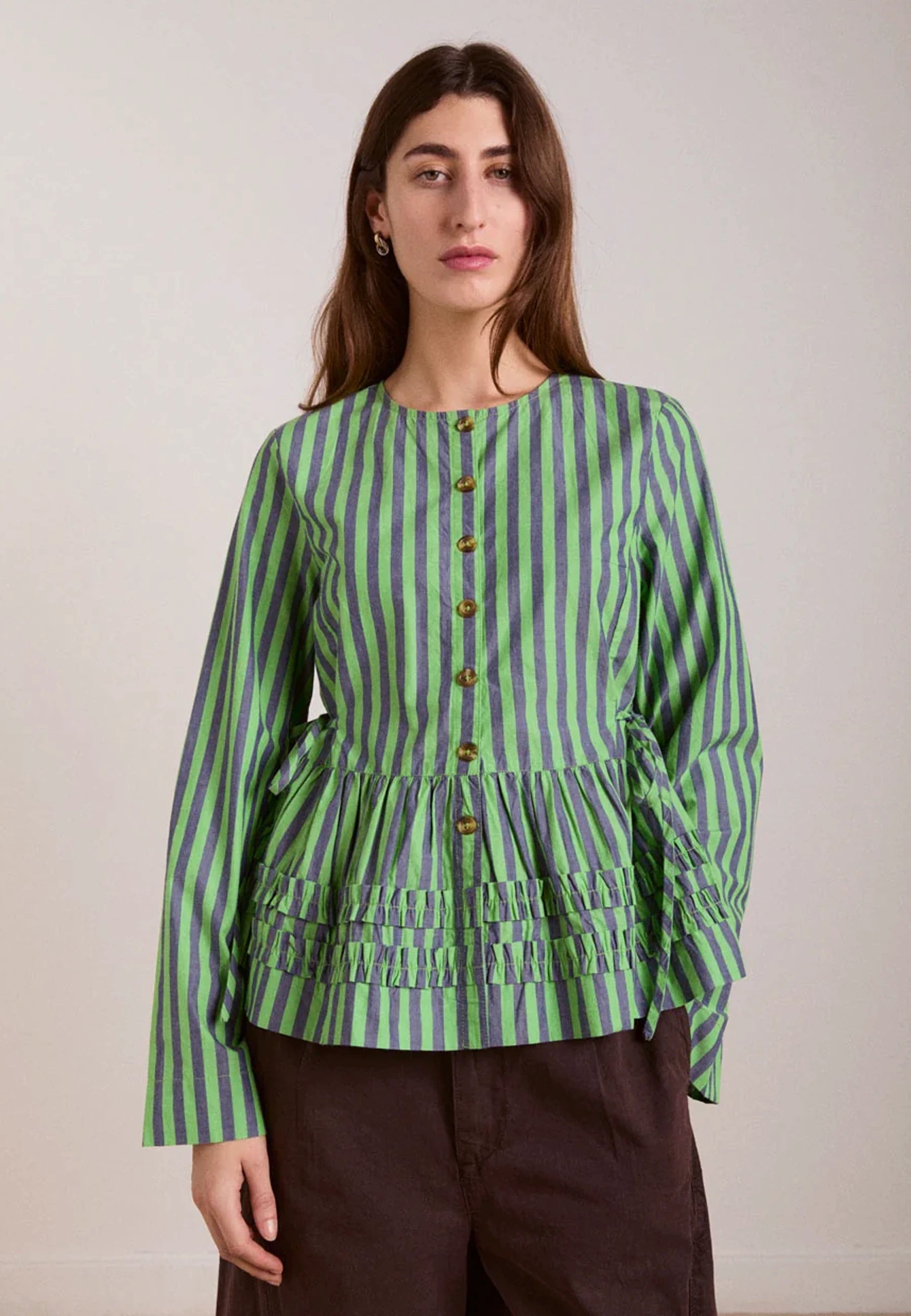 Madison Blouse - Navy Pop/Green Stripe
