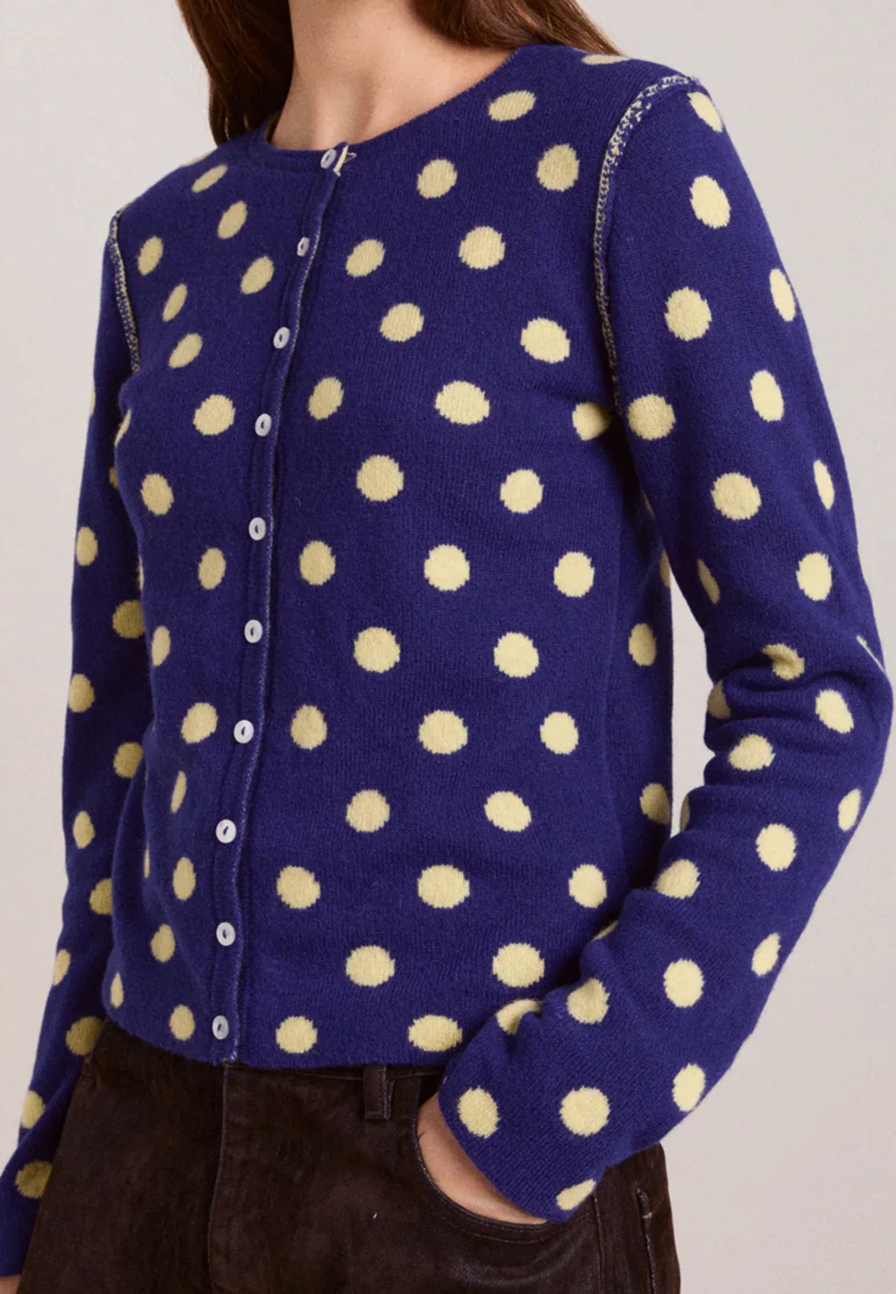 Tabitha Merino Reversible Cardi - Navy/Butter