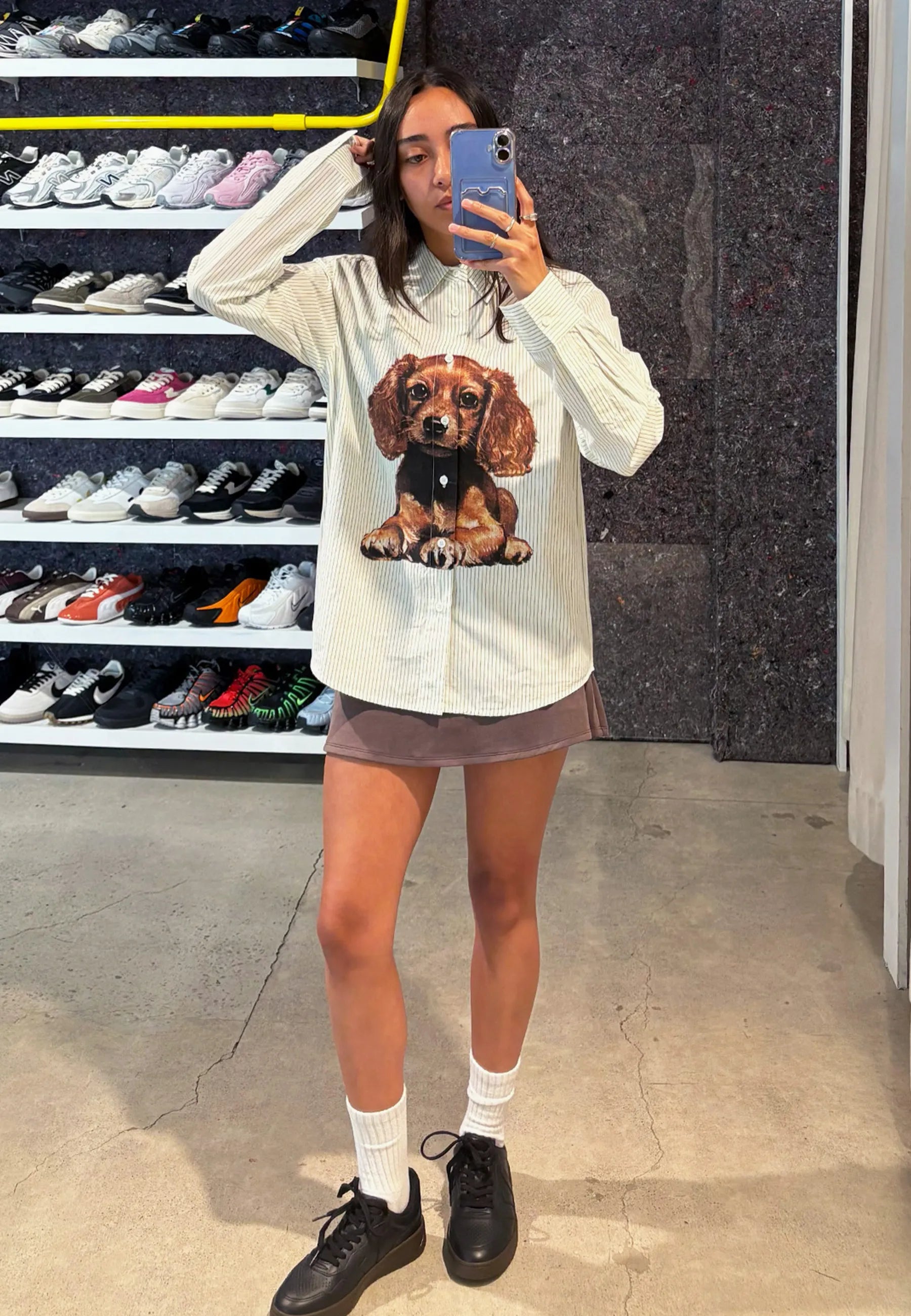 Puppy Shirt - Green/Cream Stripe