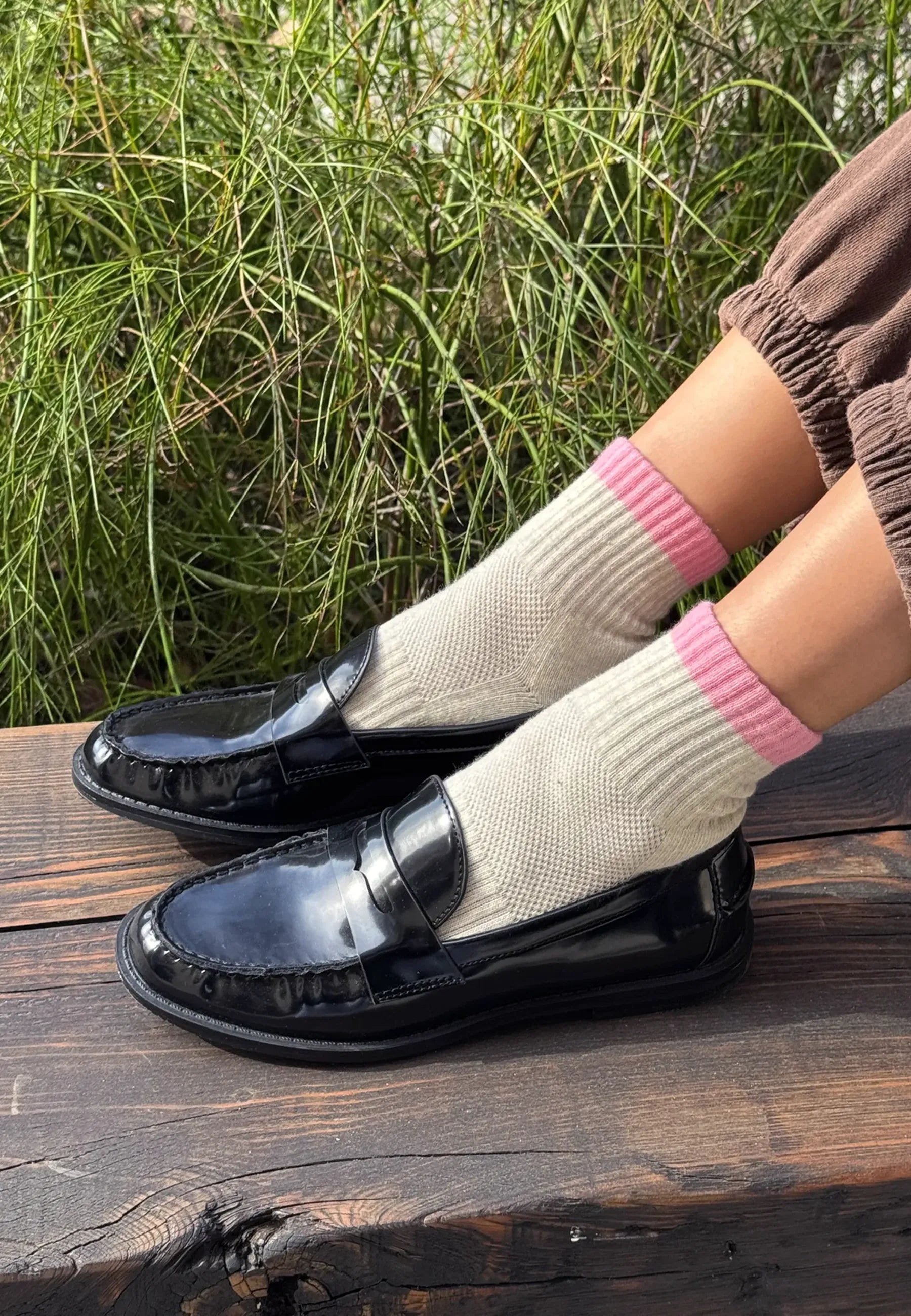 Color Block Girlfriend Socks - Grey Pink