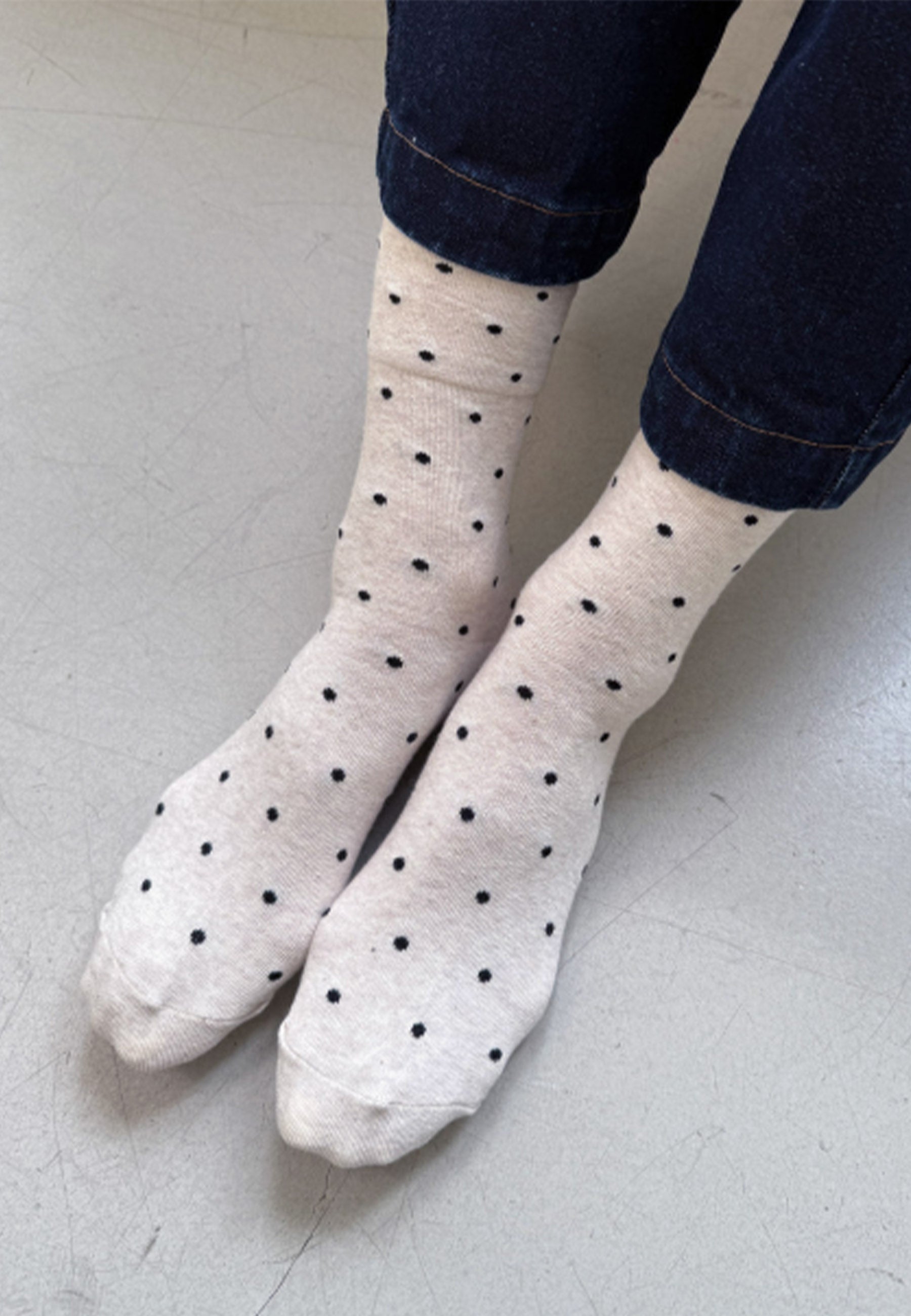 Sneaker Socks - Oatmeal Polka Dot