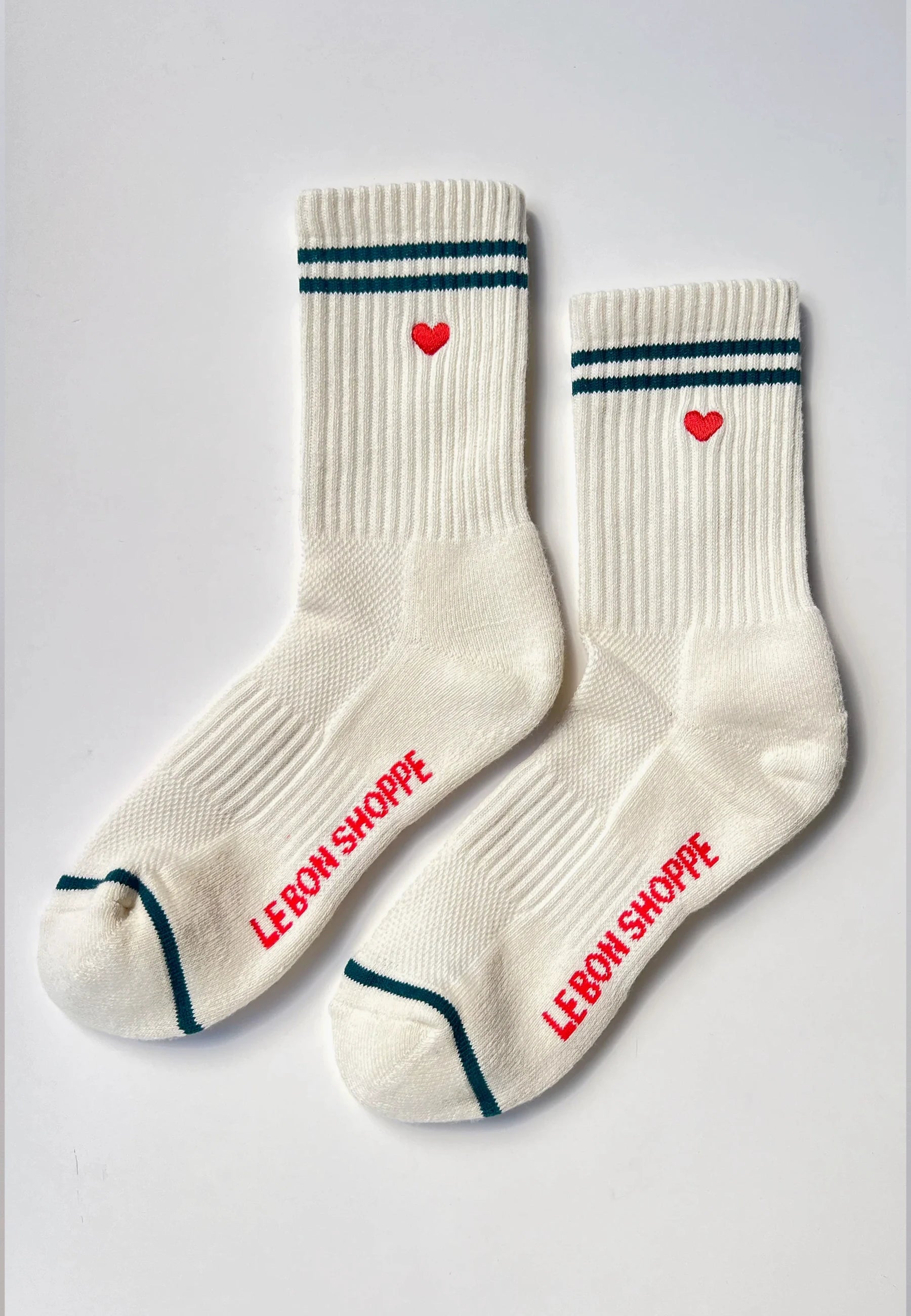 Embroidered Boyfriend Socks - Milk/Heart