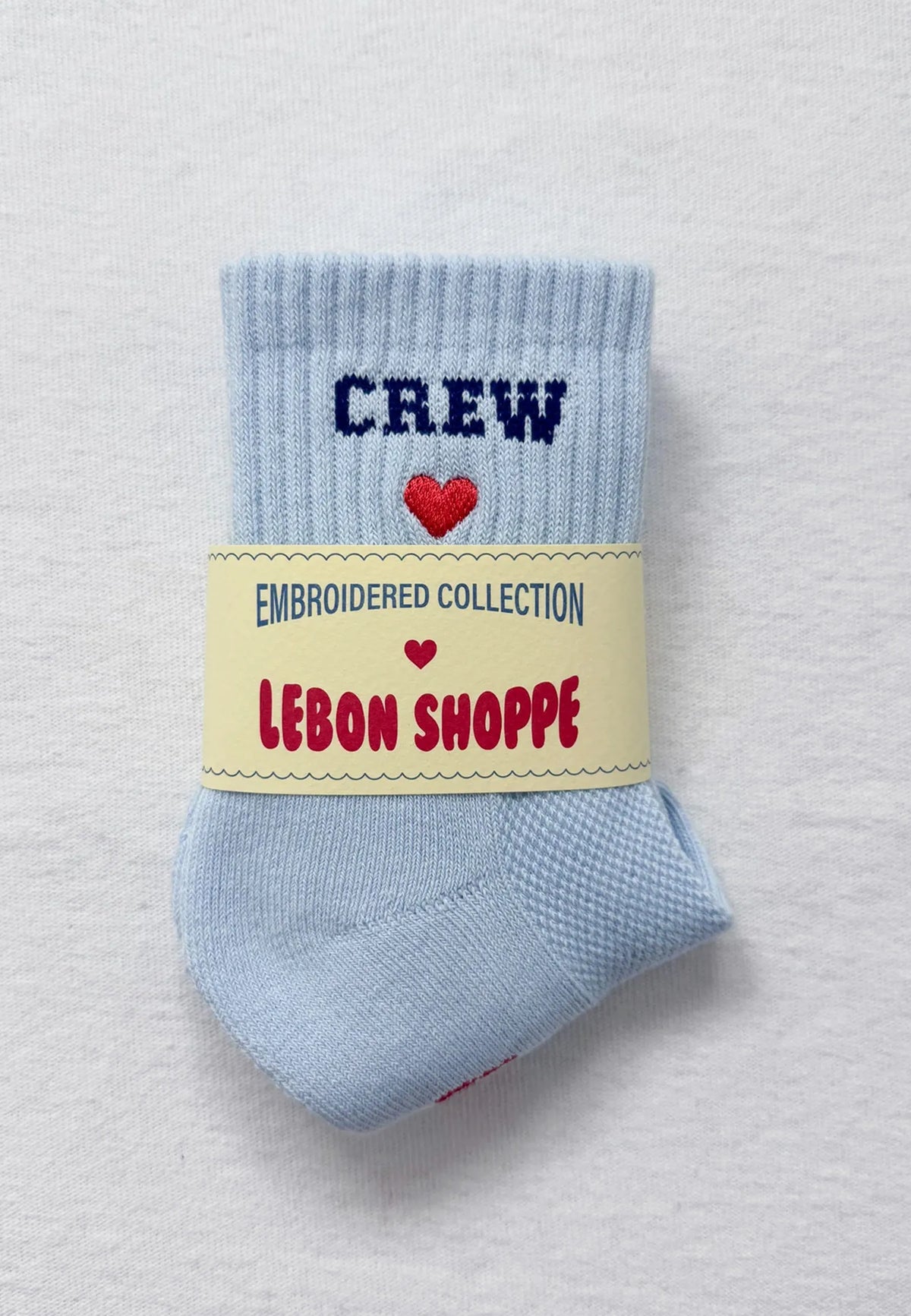 Embroidered Crew Socks - Sky Blue