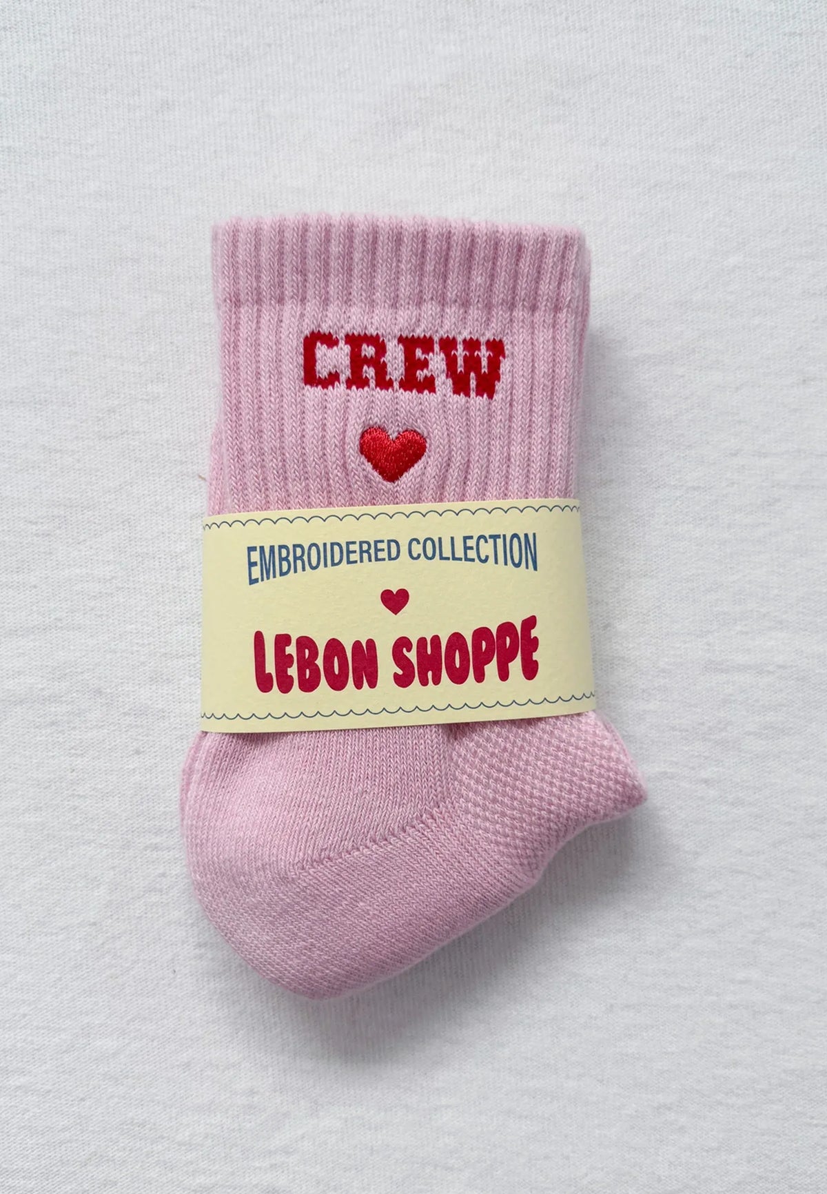 Embroidered Crew Socks - Strawberry Milk