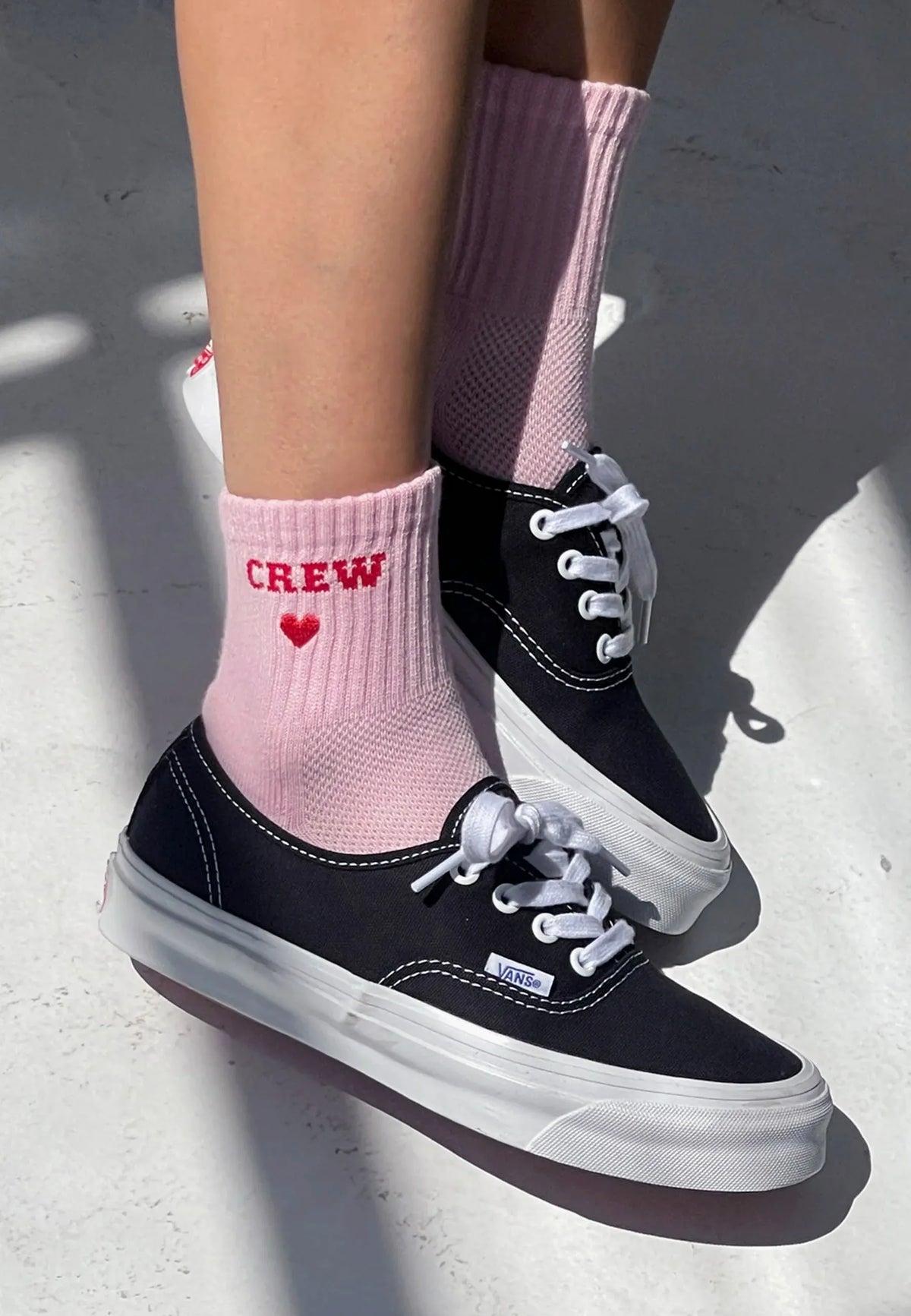 Embroidered Crew Socks - Strawberry Milk