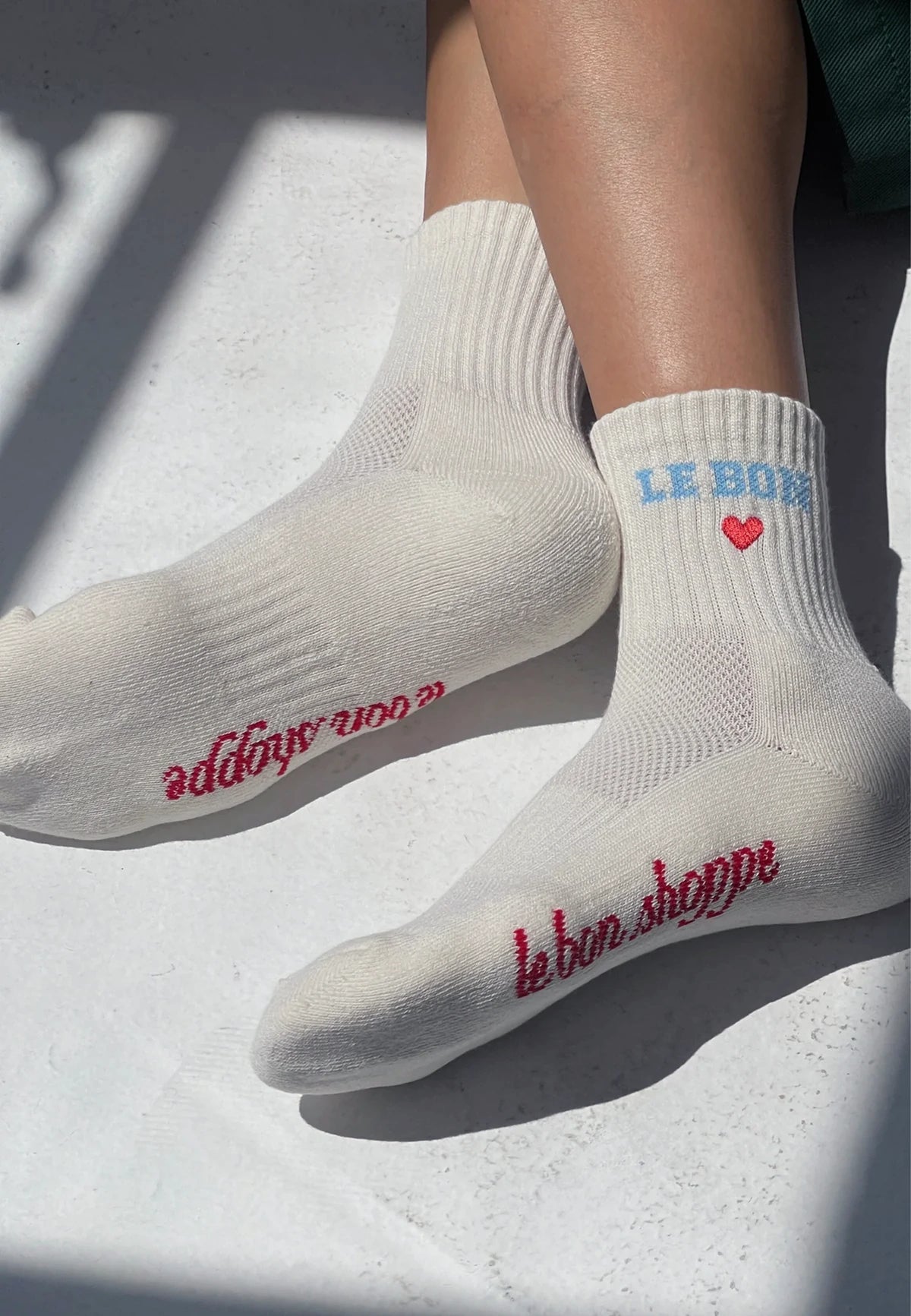 Embroidered Crew Socks - Vanilla