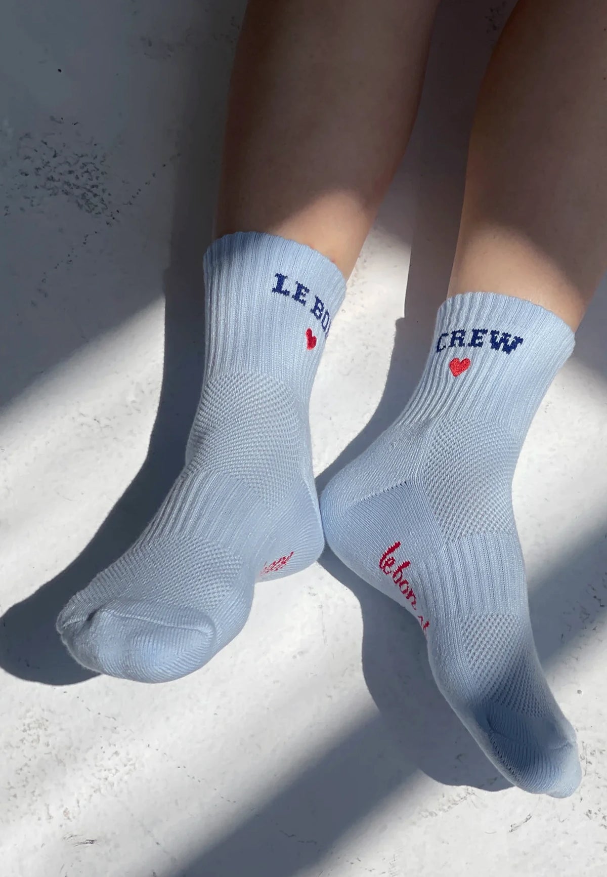 Embroidered Crew Socks - Sky Blue