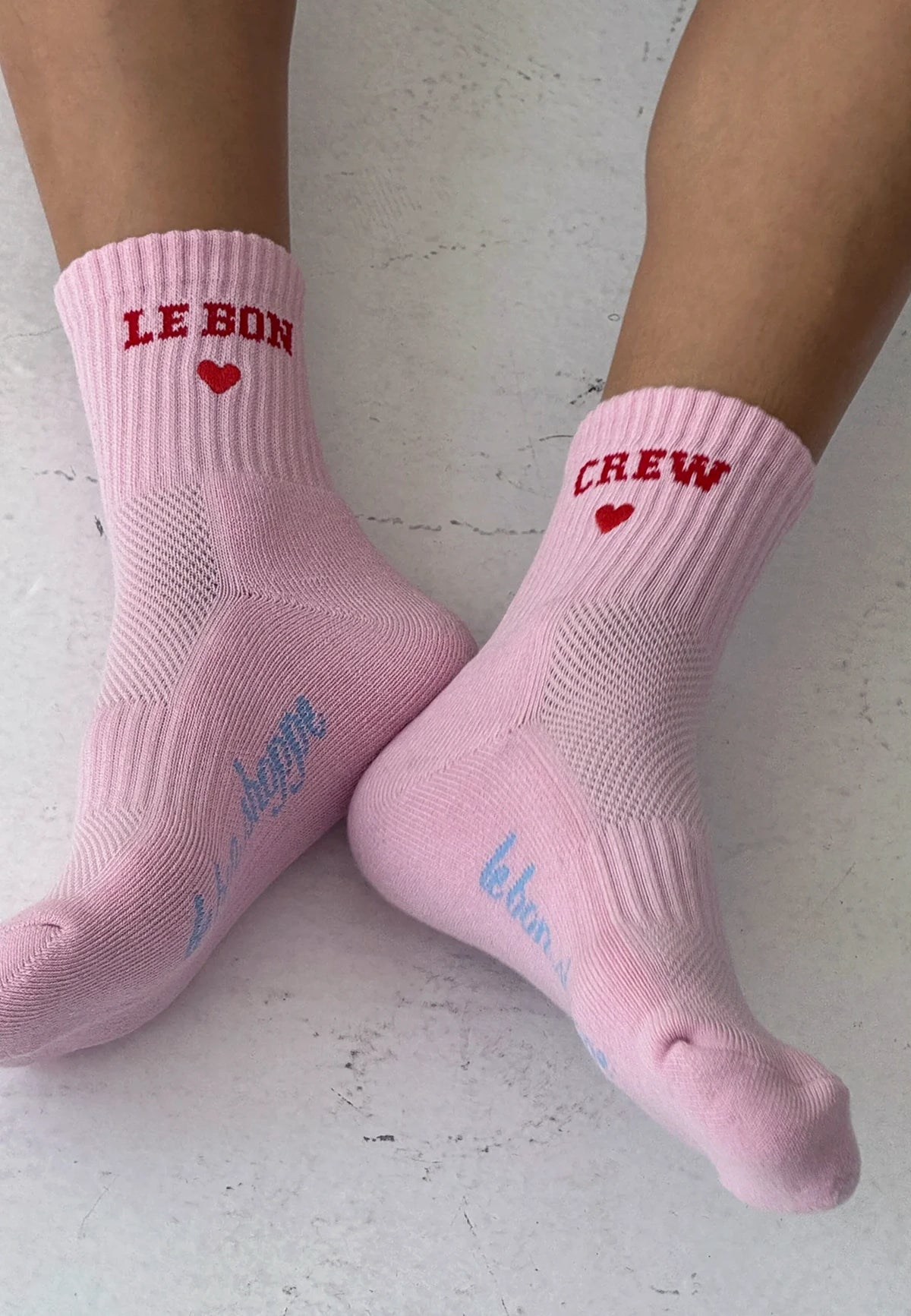 Embroidered Crew Socks - Strawberry Milk
