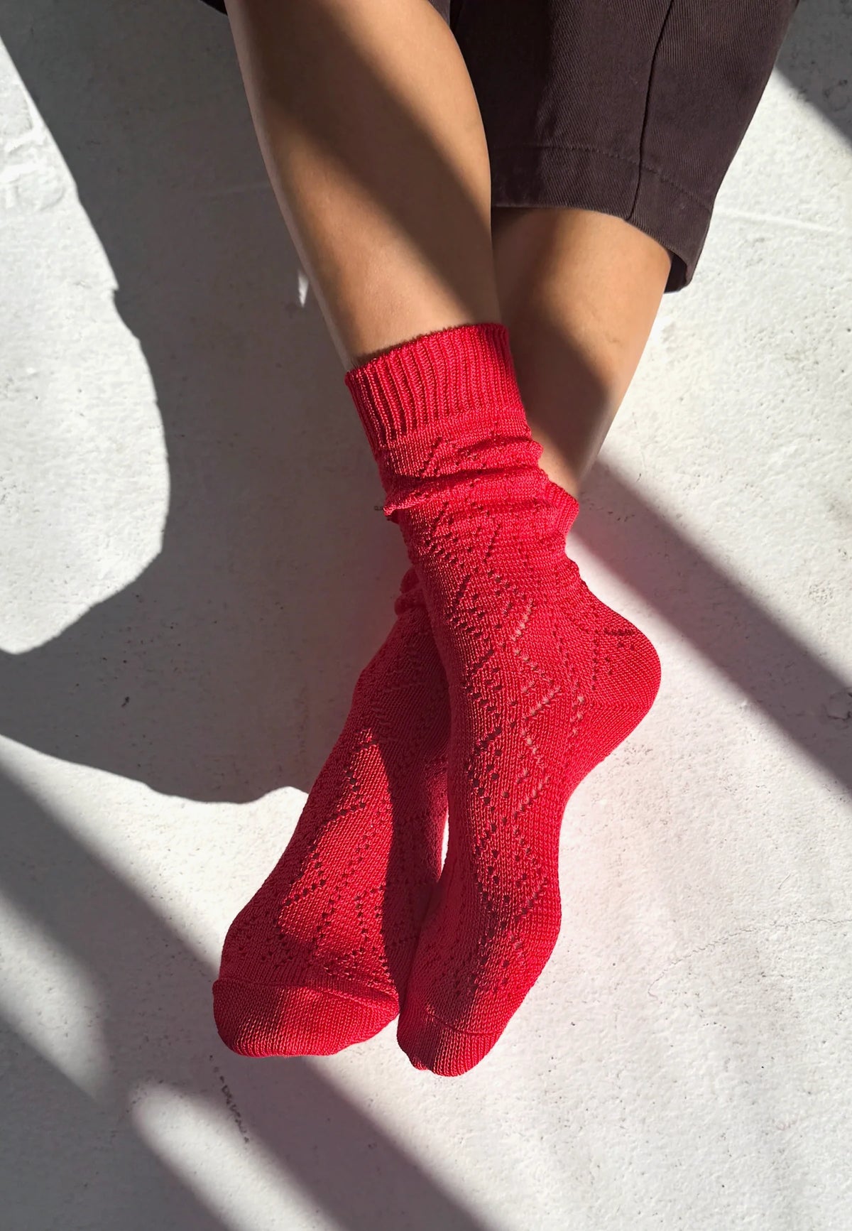 Modal Eyelet Socks - Poppy Red