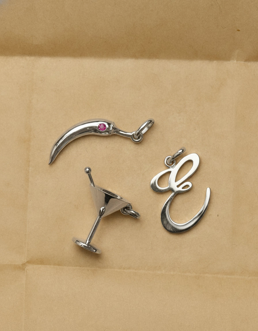 Martini Charm Necklace Set - Sterling Silver/Green Sapphire