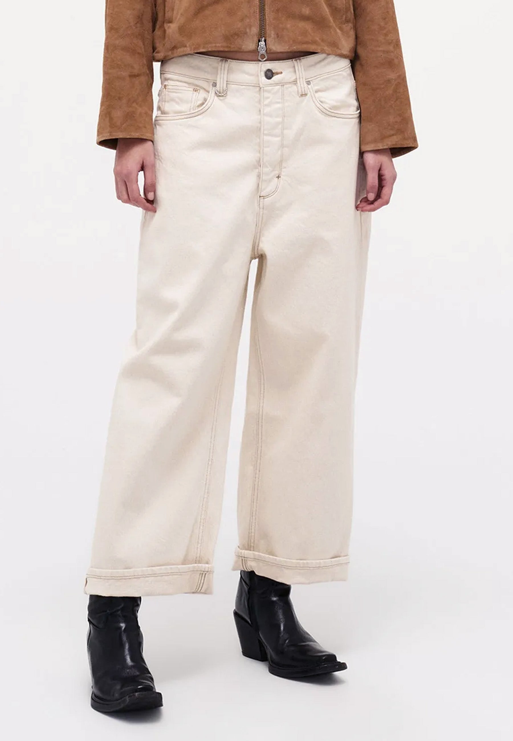 Yoko Baggy Crop Jeans - Cream