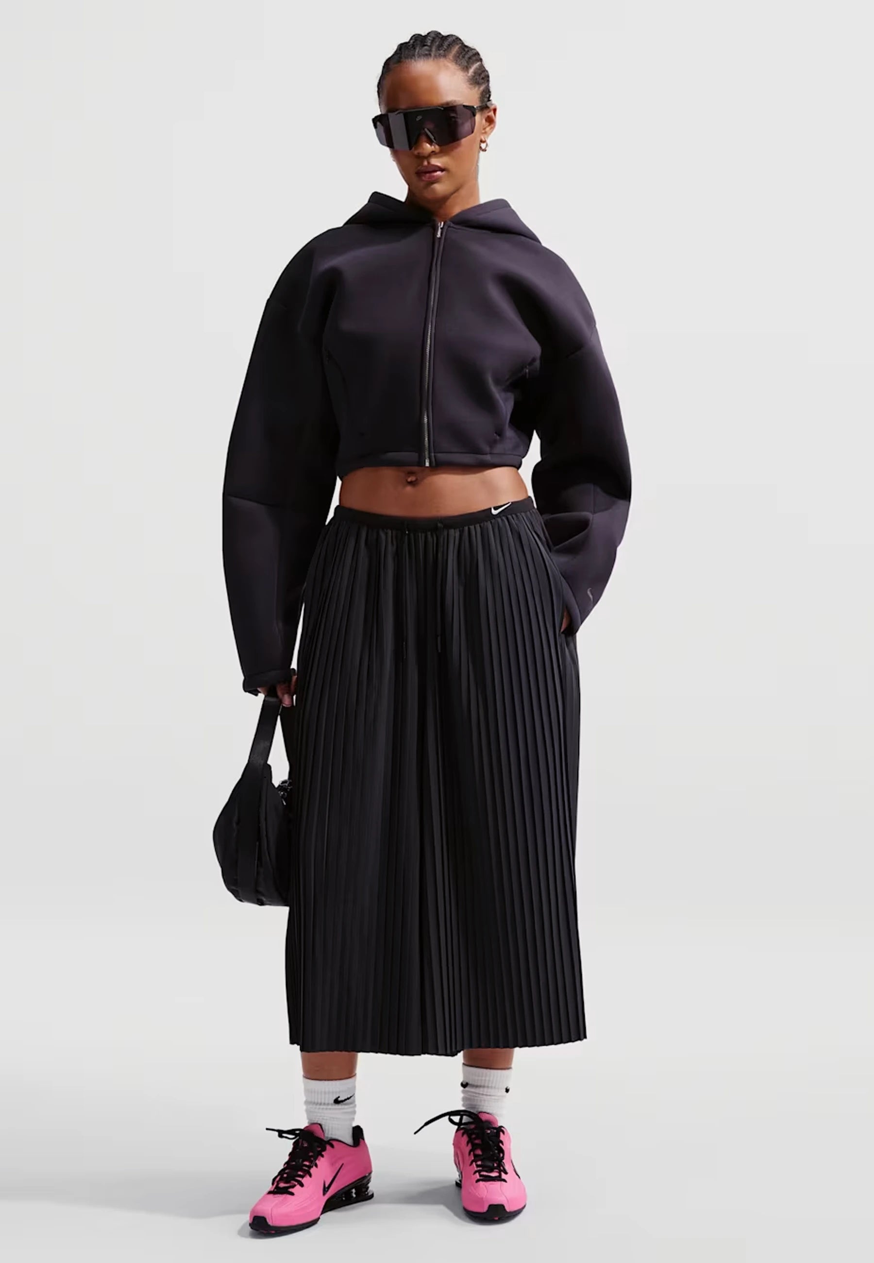 Women's Pleated Mid-Rise Culotte Pant - Black