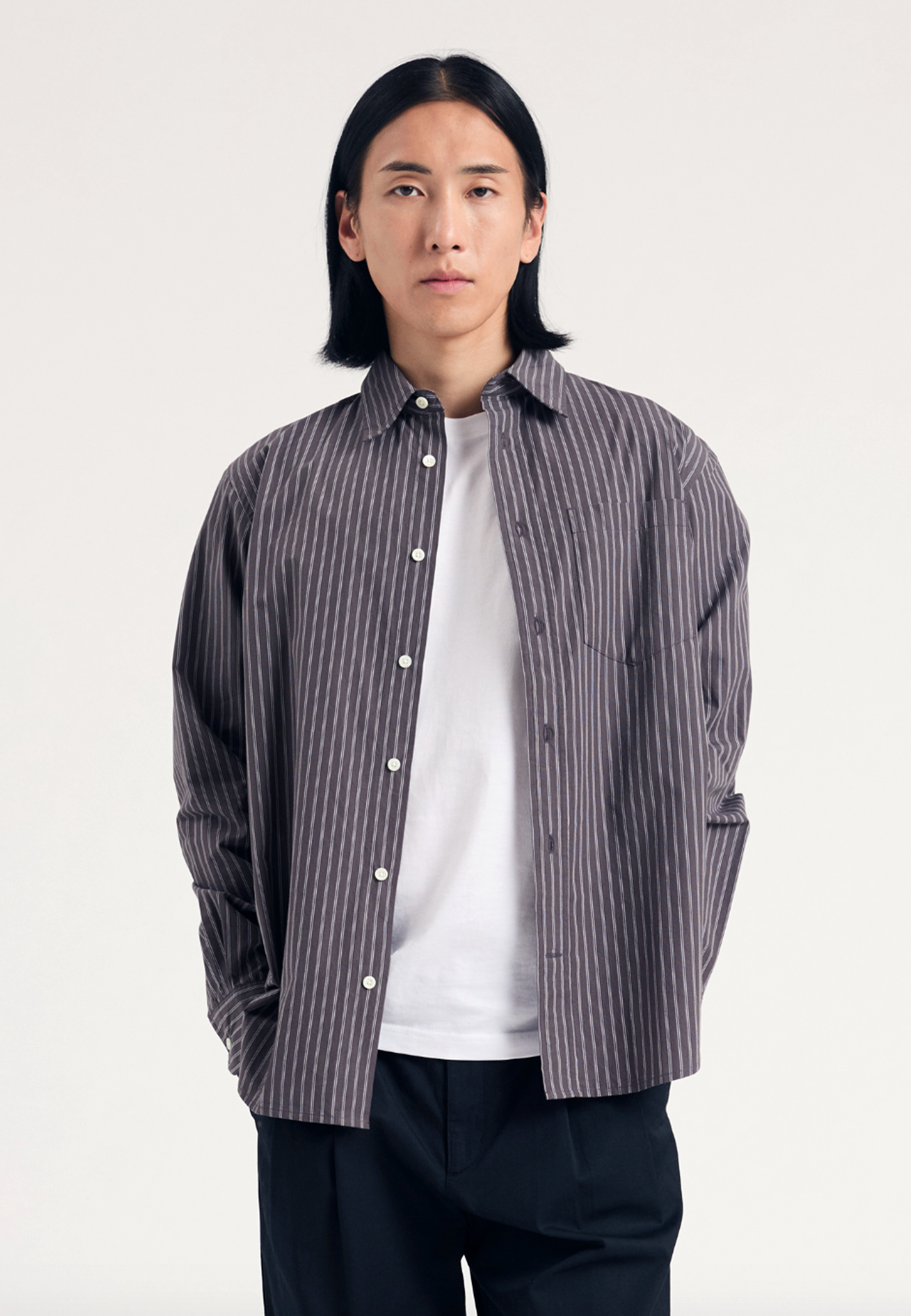 Algot Poplin Stripe Shirt - Graphite