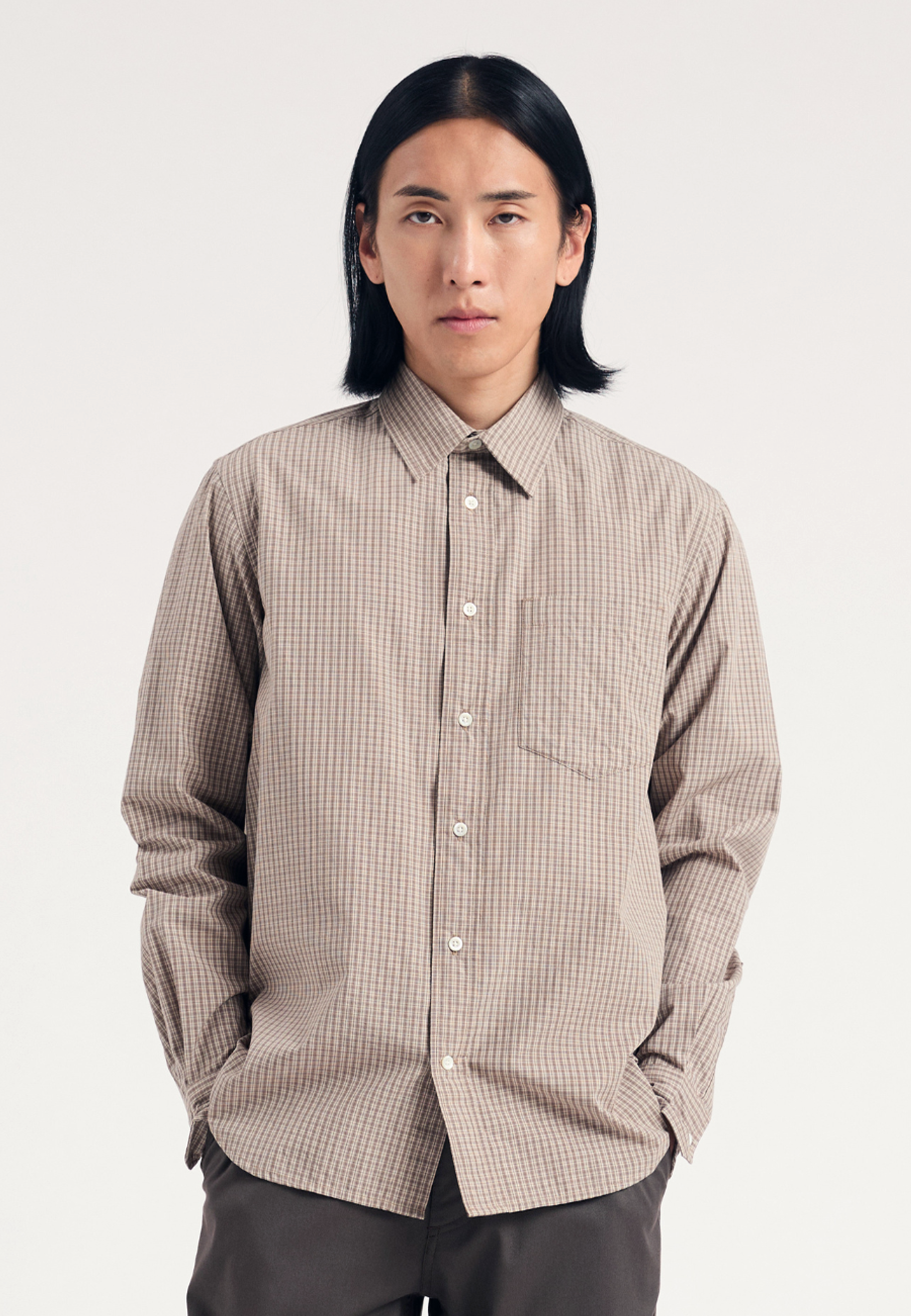 Algot Poplin Check Shirt - Walnut