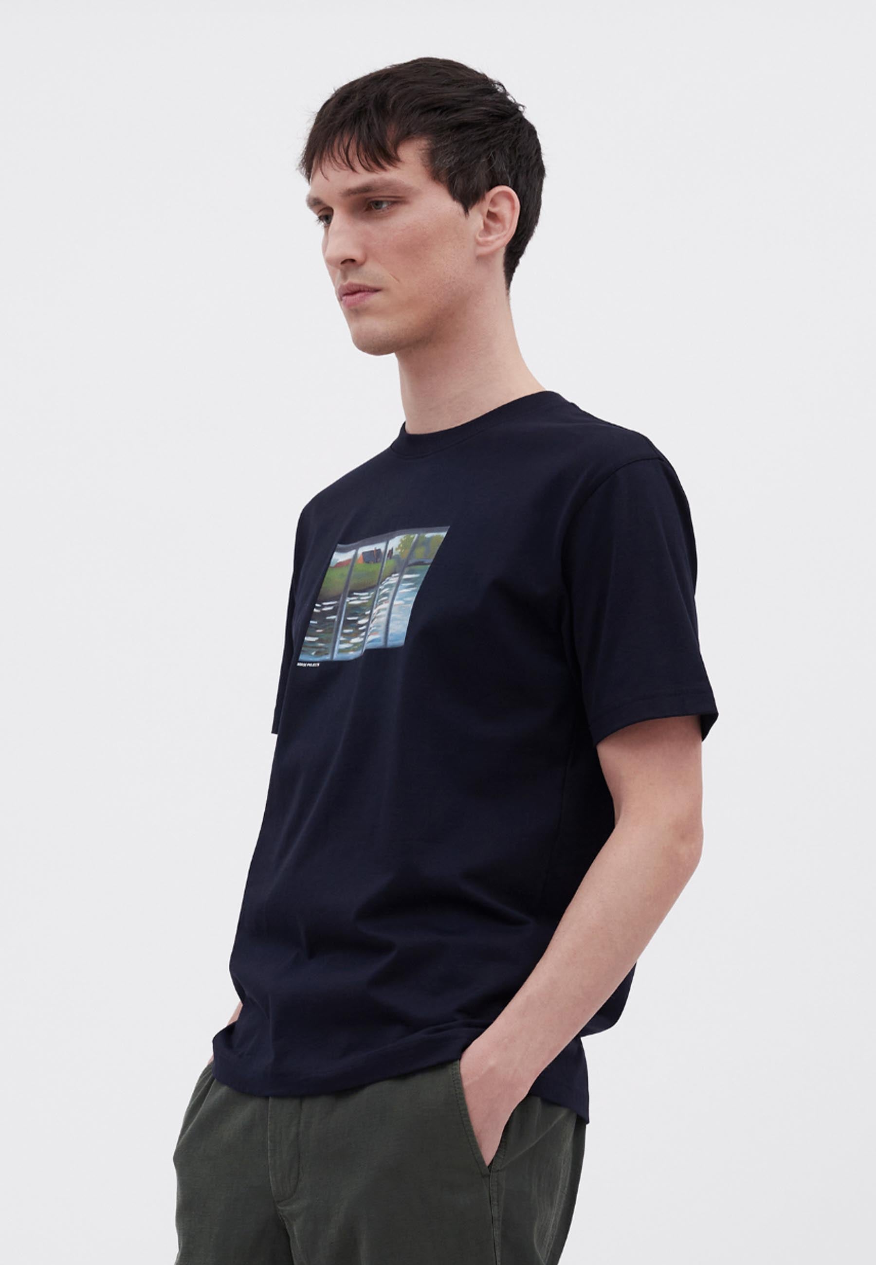 Johannes Organic Canal Print T-Shirt - Dark Navy