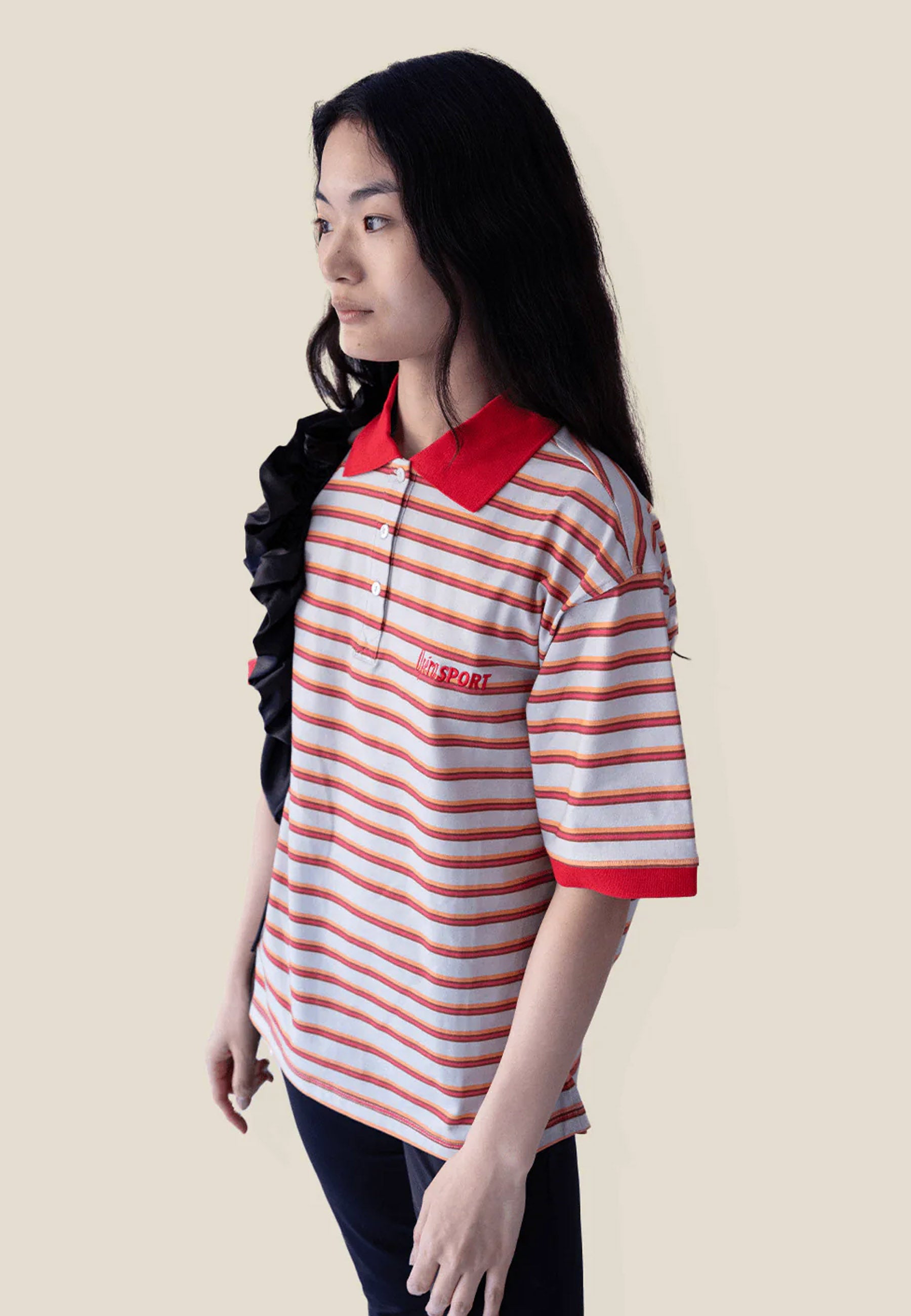 Luna Unisex Polo - Red Orange Stripe