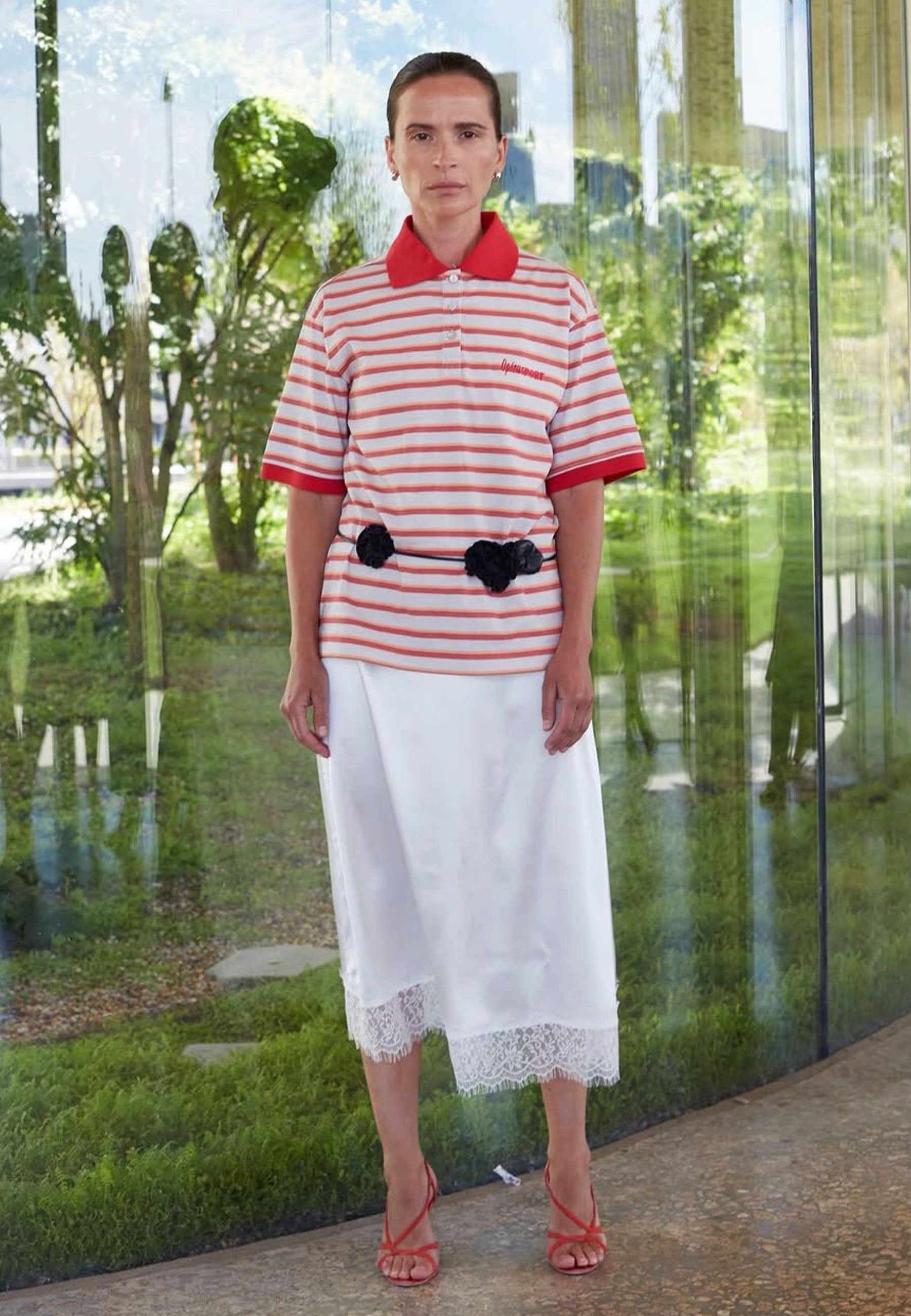 Luna Unisex Polo - Red Orange Stripe