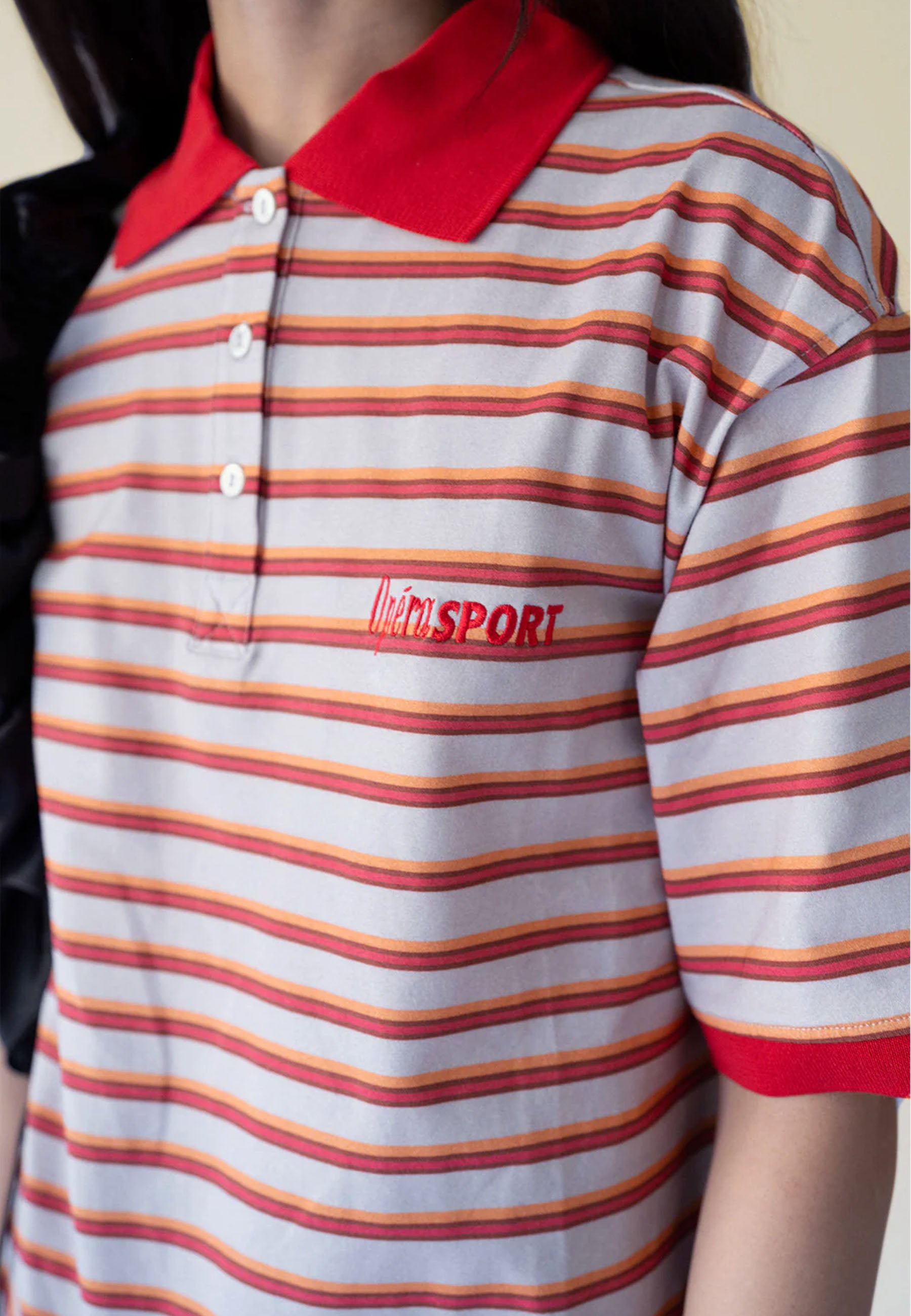 Luna Unisex Polo - Red Orange Stripe