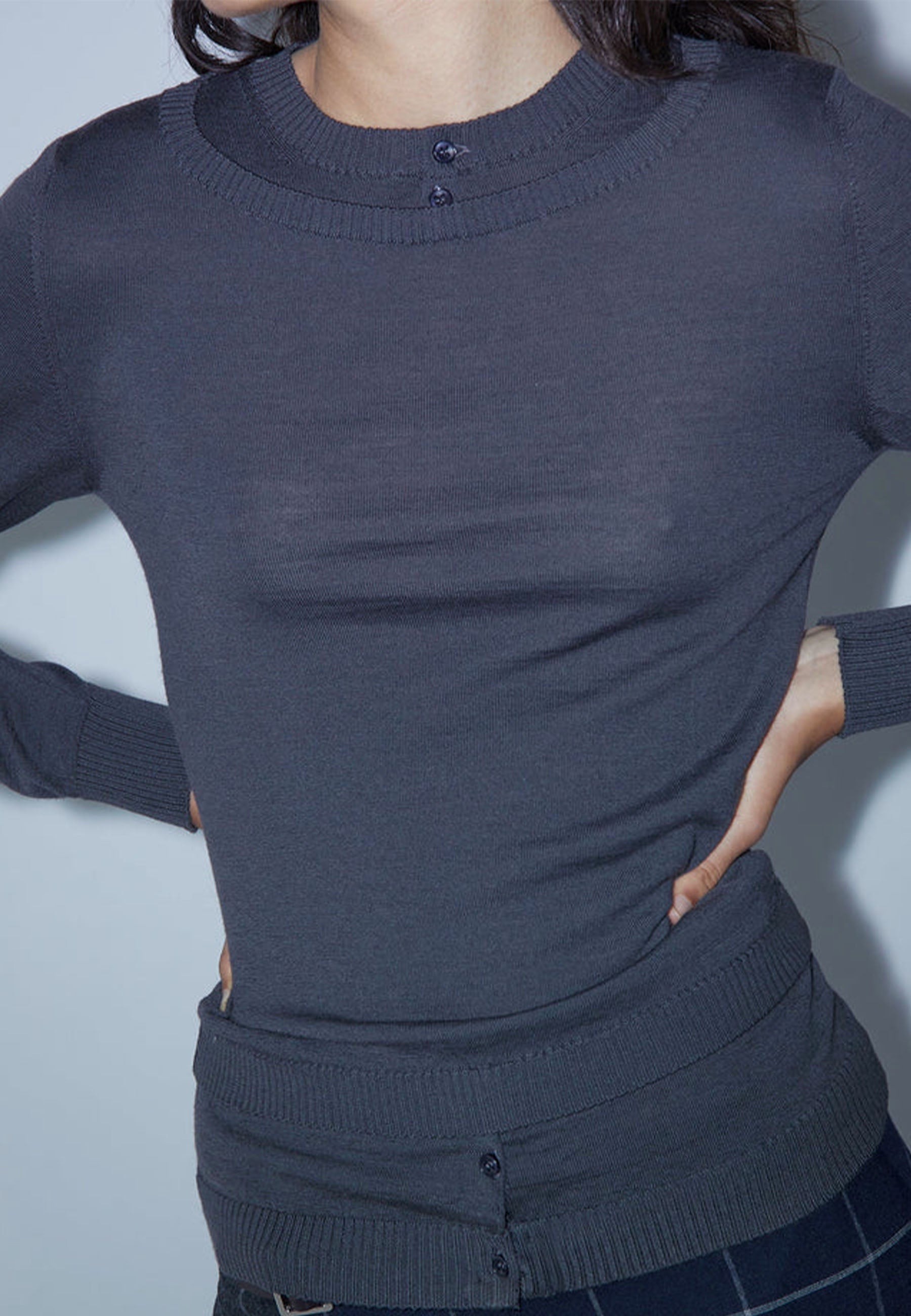 小物 Paloma Wool Long necked knitted sleeves RALF-Grey long-sleeved knitted top with draped neck and open back