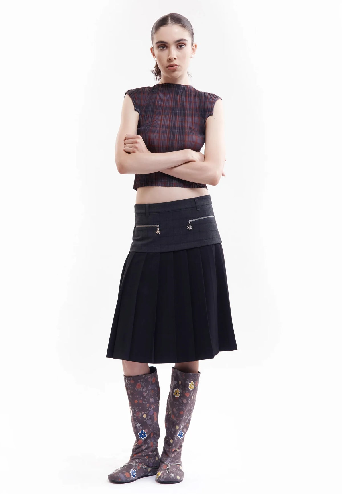 Bodhi Pleated Top - Grey Check