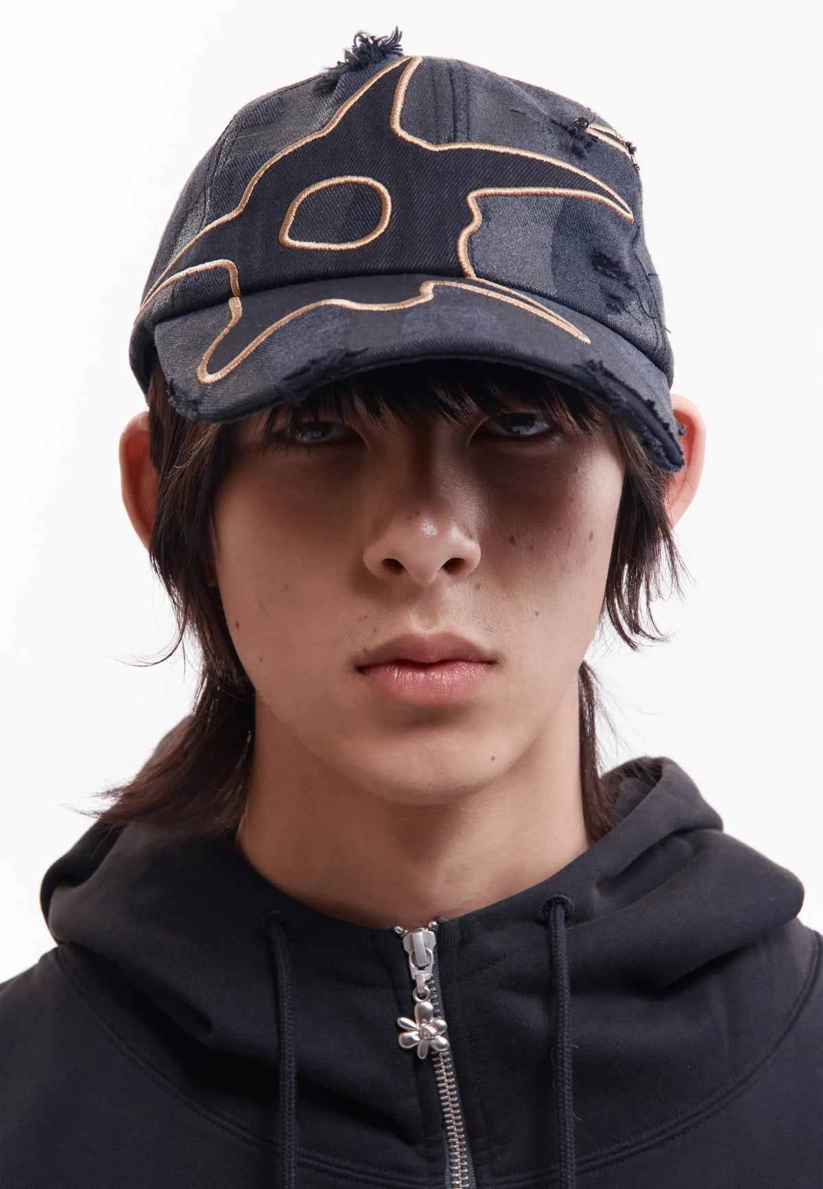 Distressed Urchin Tag Baseball Cap - Black Wash