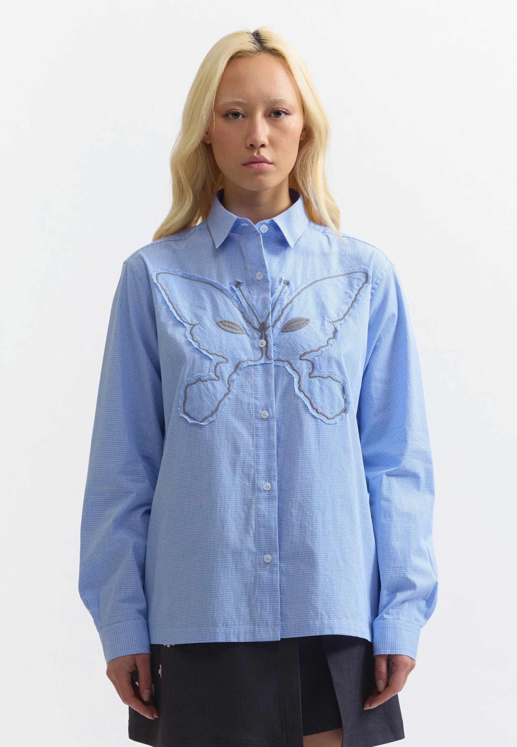 Alien Kiss Gingham Shirt - Powder Blue Gingham