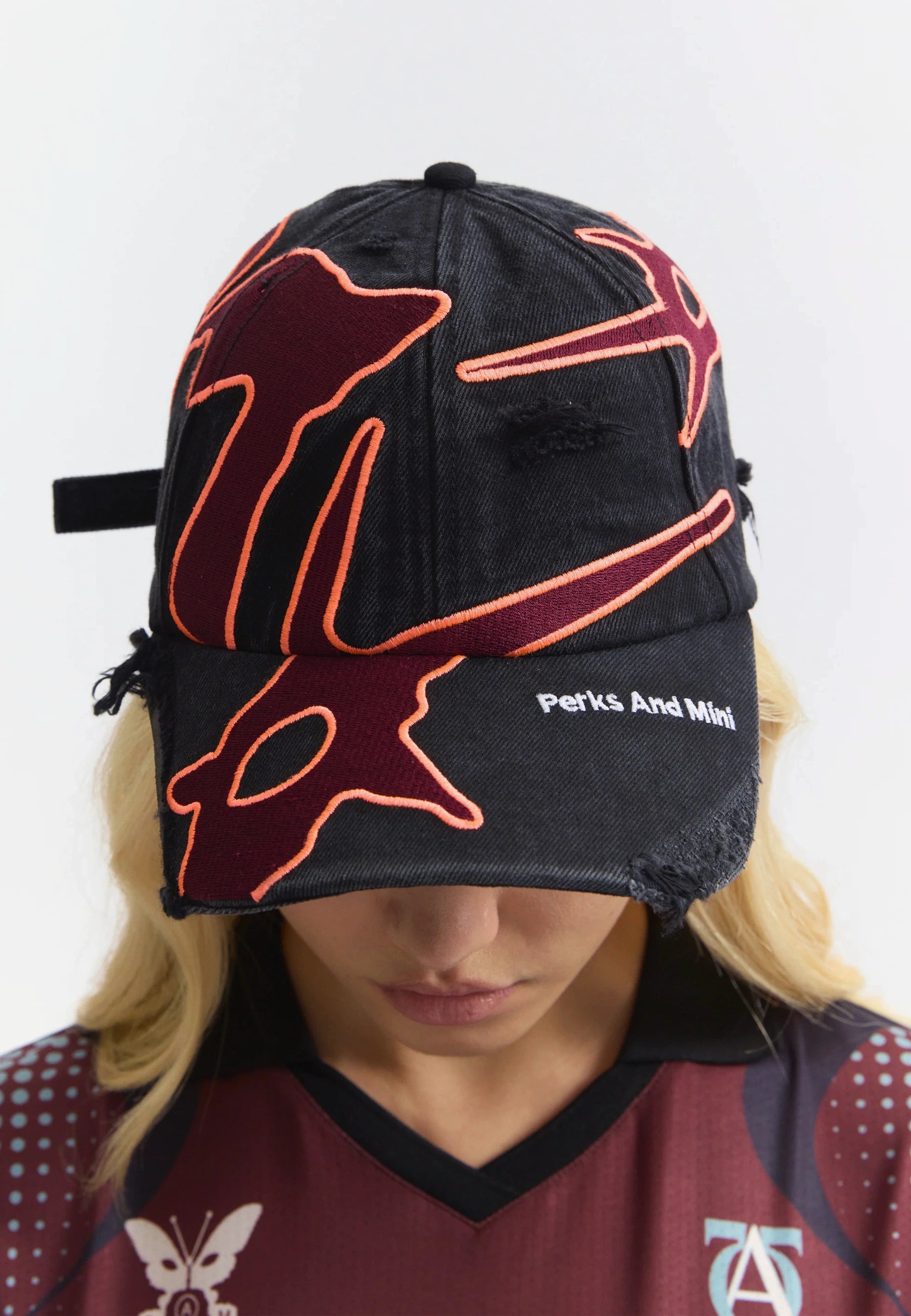 Seven Eighths Baseball Cap - Black Wash/Deep Red