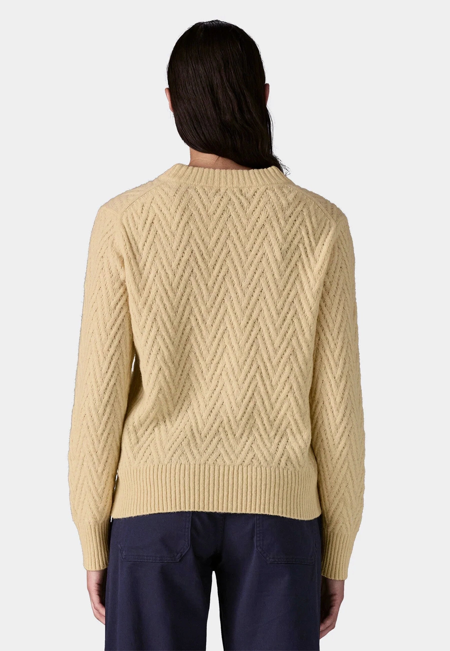 Women's Recycled Wool Blend Sweater - Chevron Cable/Dark Natural