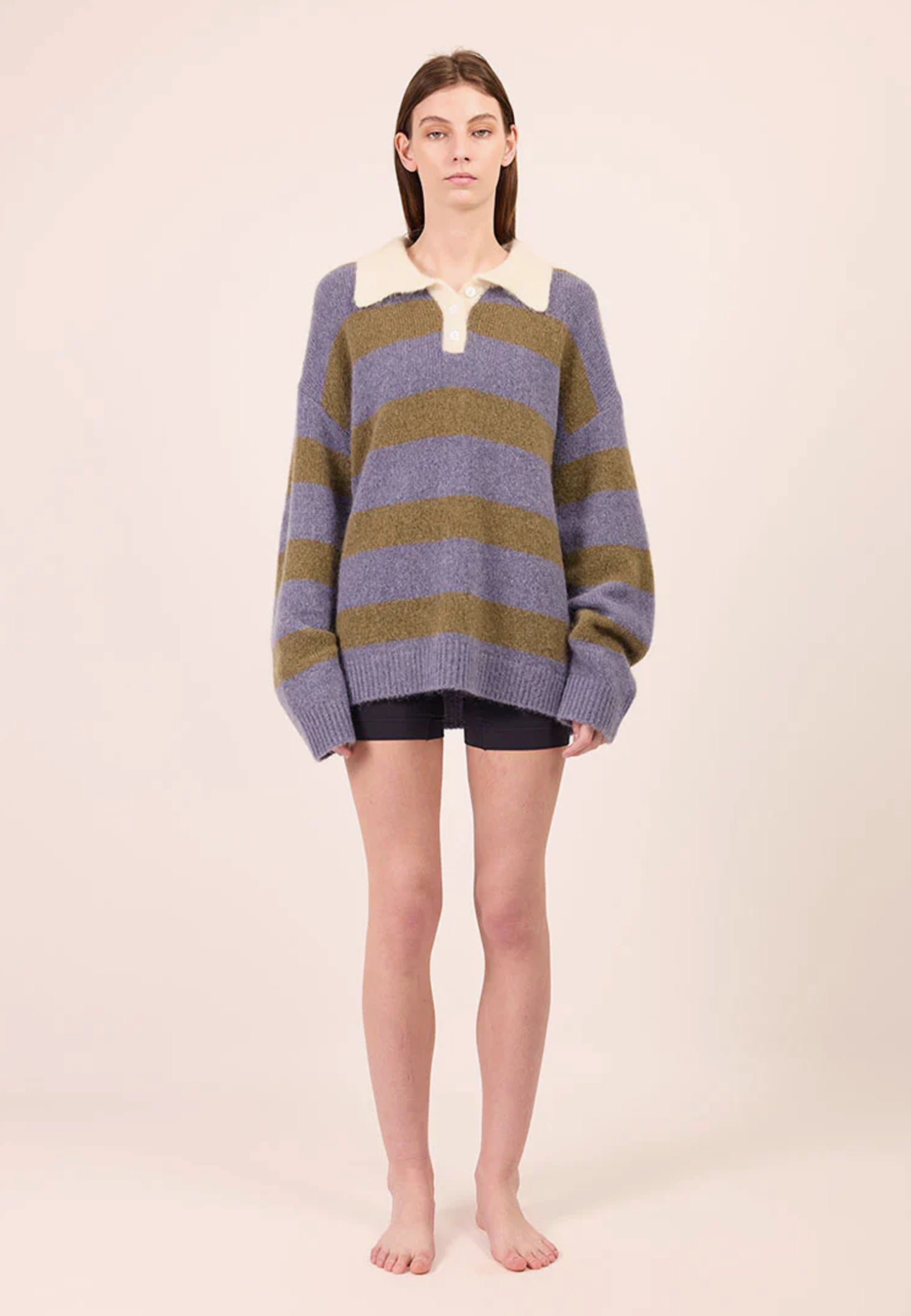 Knit Polo - Blue/Green Stripe