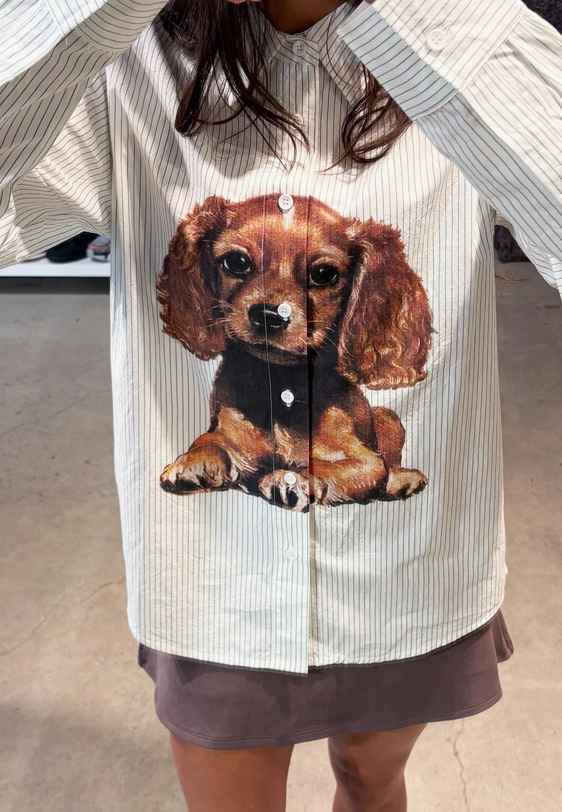 Puppy Shirt - Green/Cream Stripe