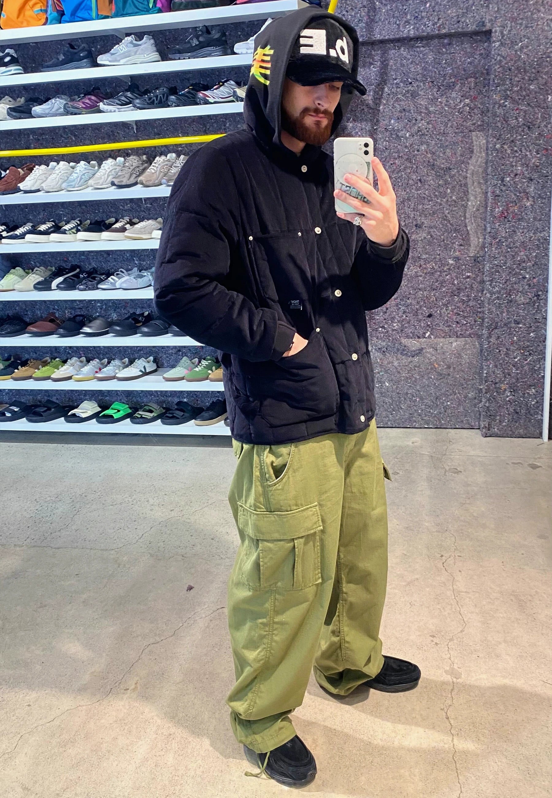 Work Crew Neck Corduroy x Down Jacket - Black