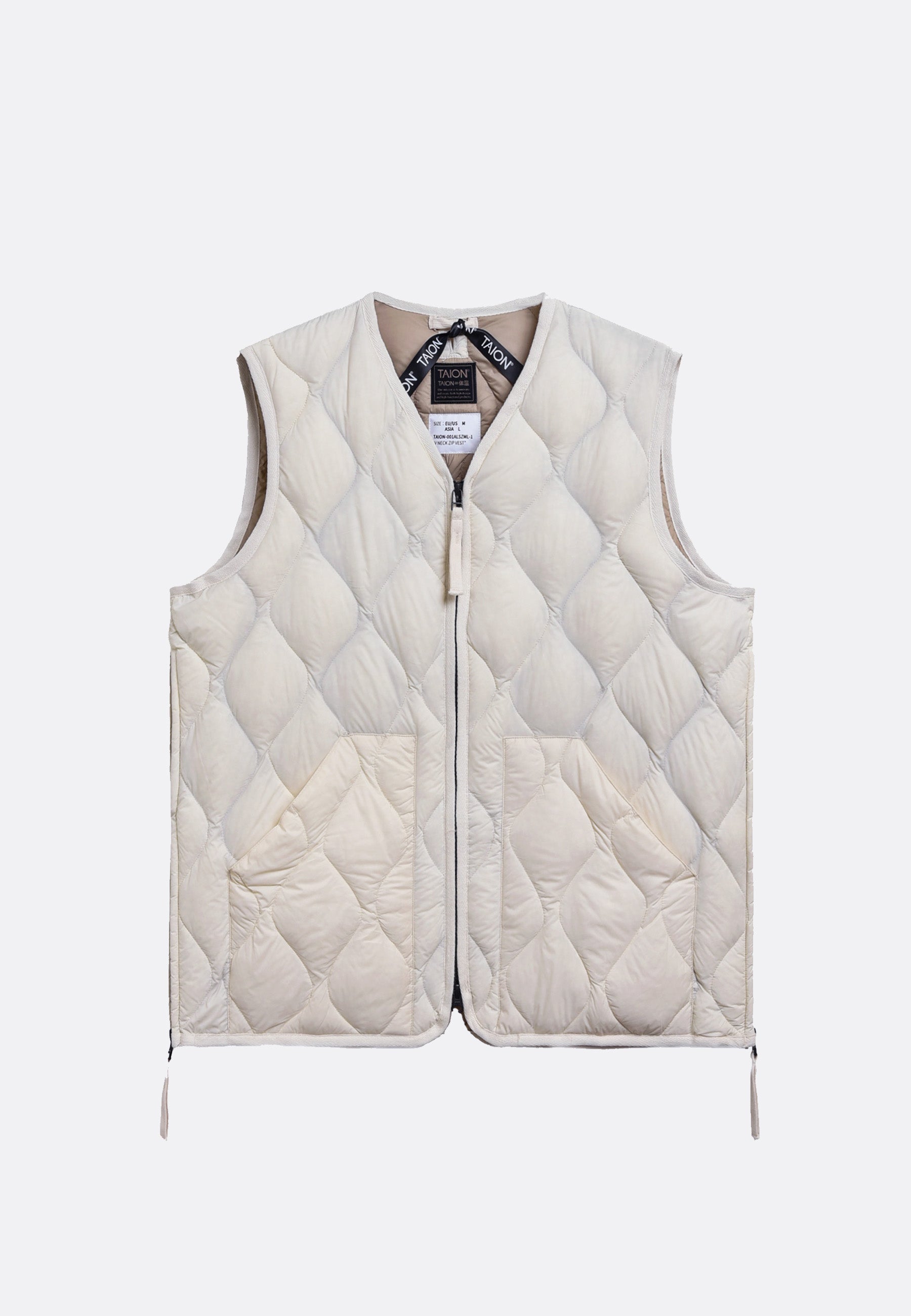 Military Zip V Neck Soft Shell Down Vest - Off White