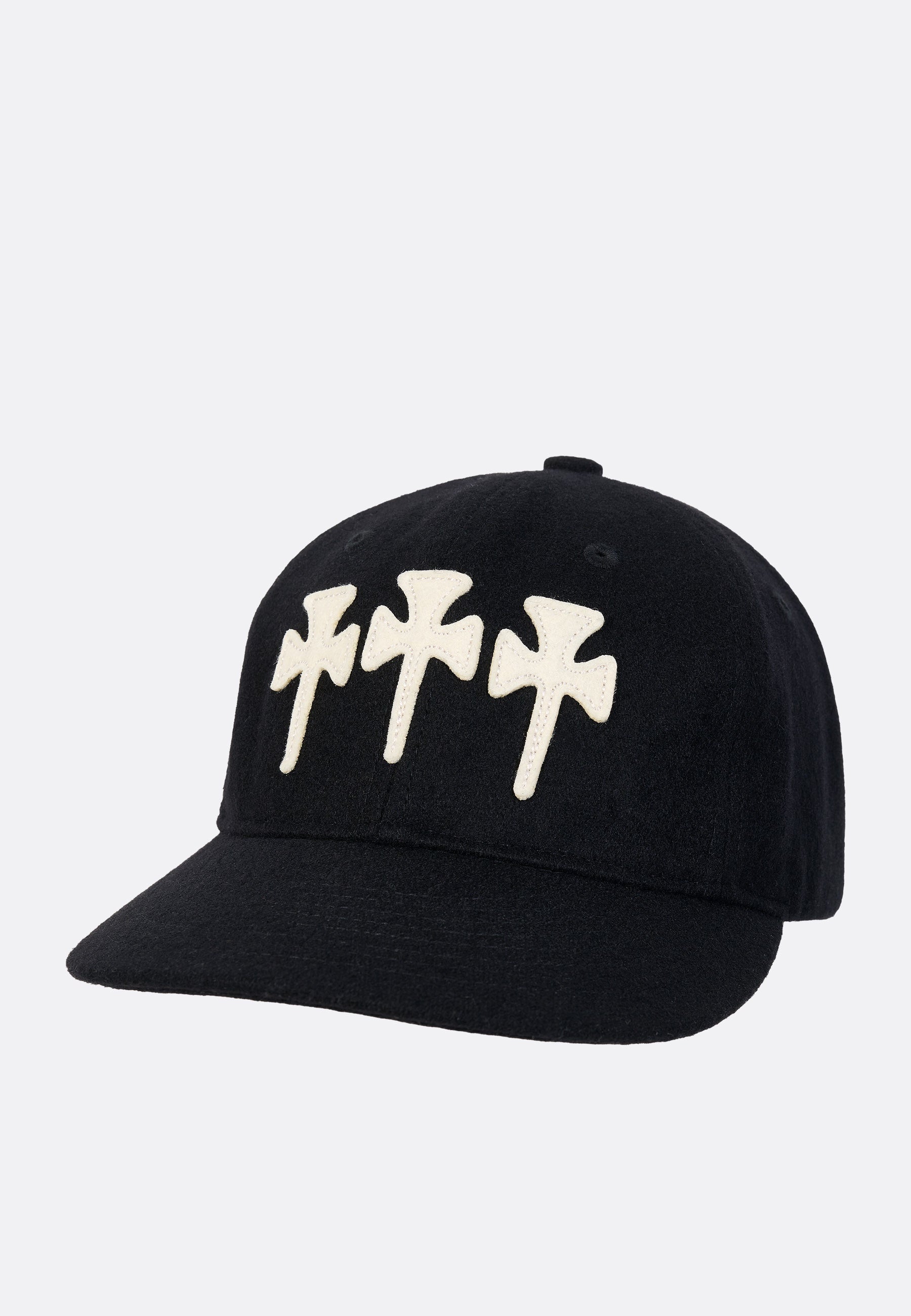 Three Cross Wool Ball Cap - Black