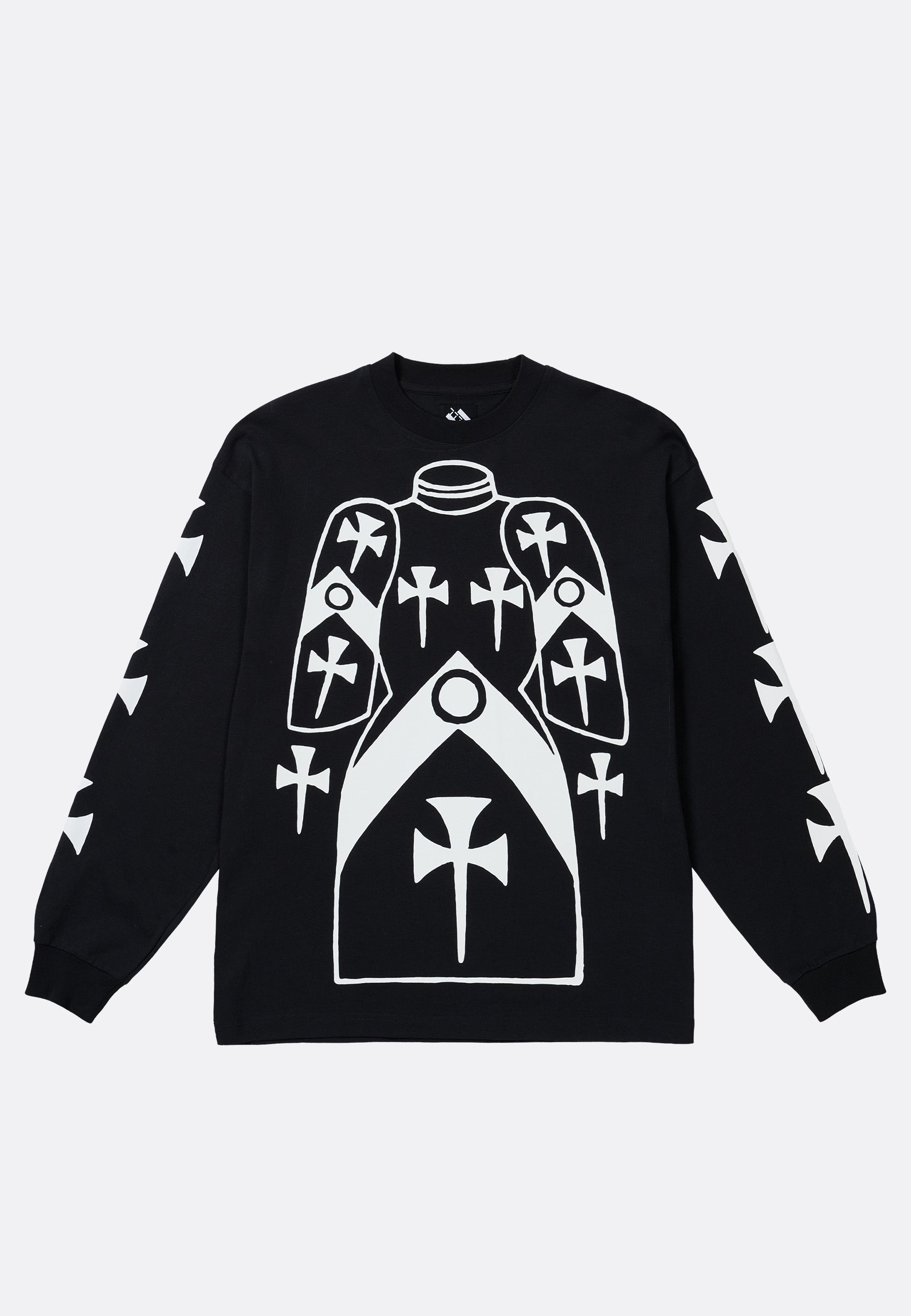 Three Cross LS Top - Charcoal/Black